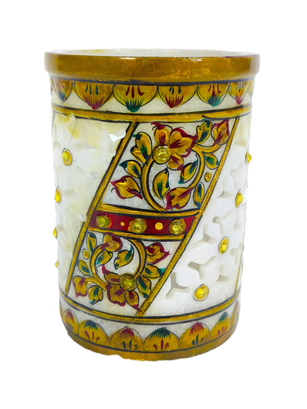 Premium Handcrafted Marble Pen Stand with Floral Inlay Art