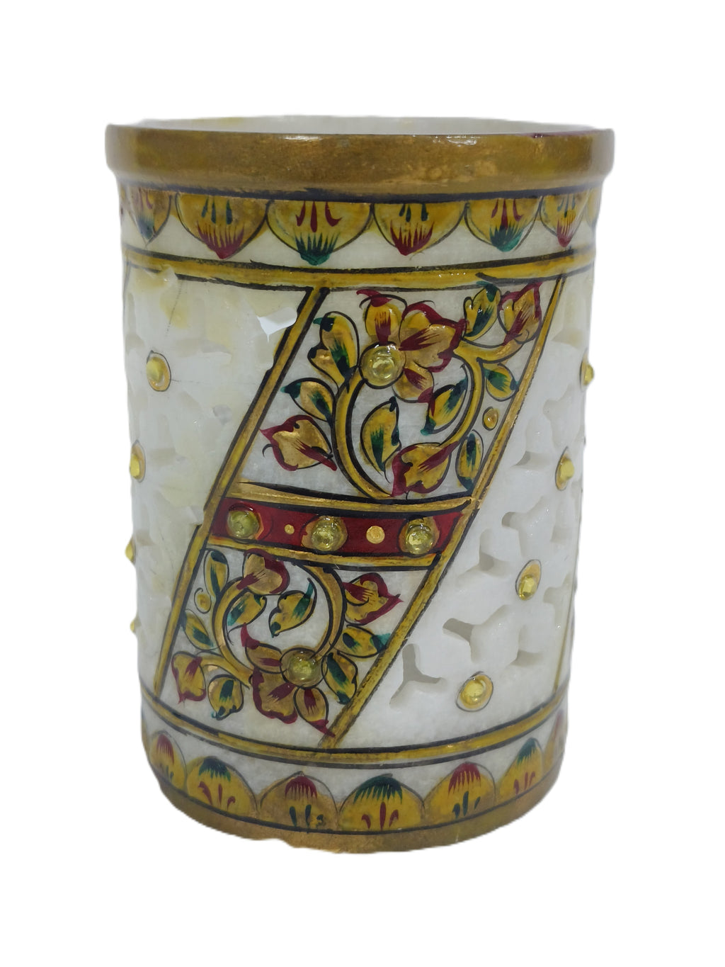 Premium Handcrafted Marble Pen Stand with Floral Inlay Art