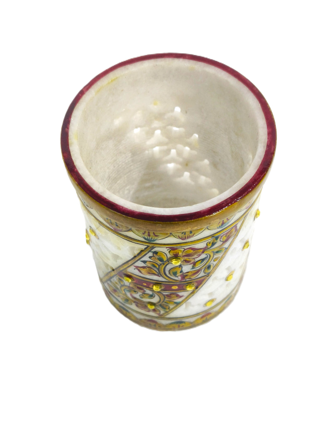 Premium Handcrafted Marble Pen Stand with Floral Inlay Art