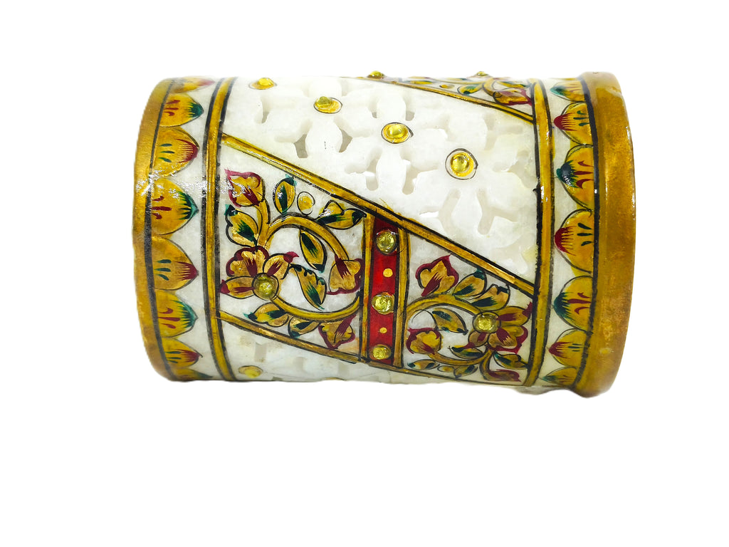 Premium Handcrafted Marble Pen Stand with Floral Inlay Art