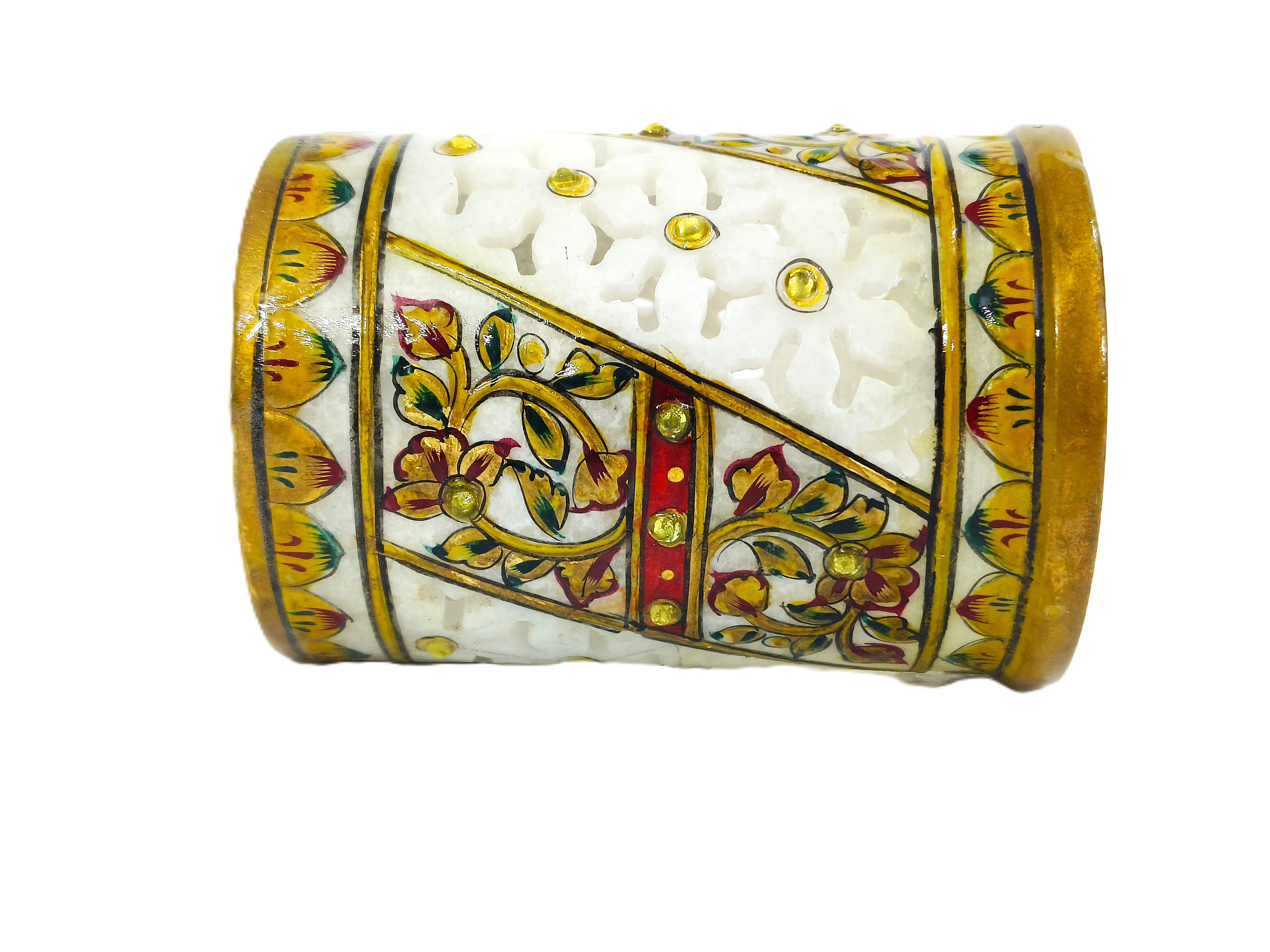 Premium Handcrafted Marble Pen Stand with Floral Inlay Art