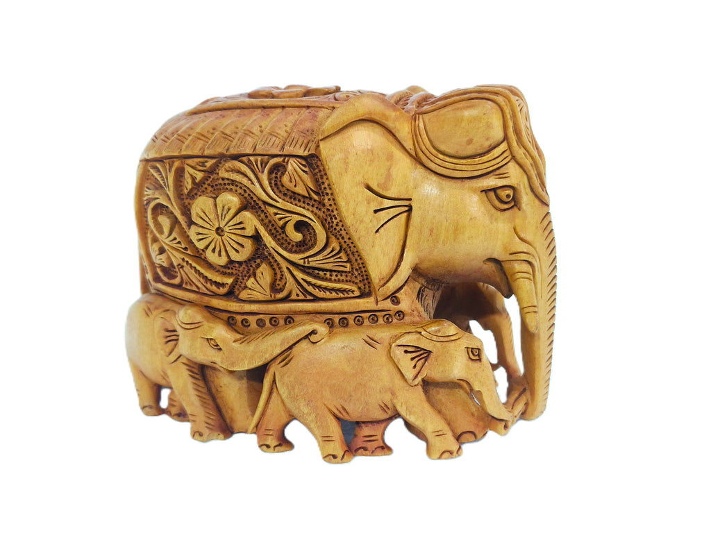 Luxury Hand-Carved Wooden Elephant Family Decor