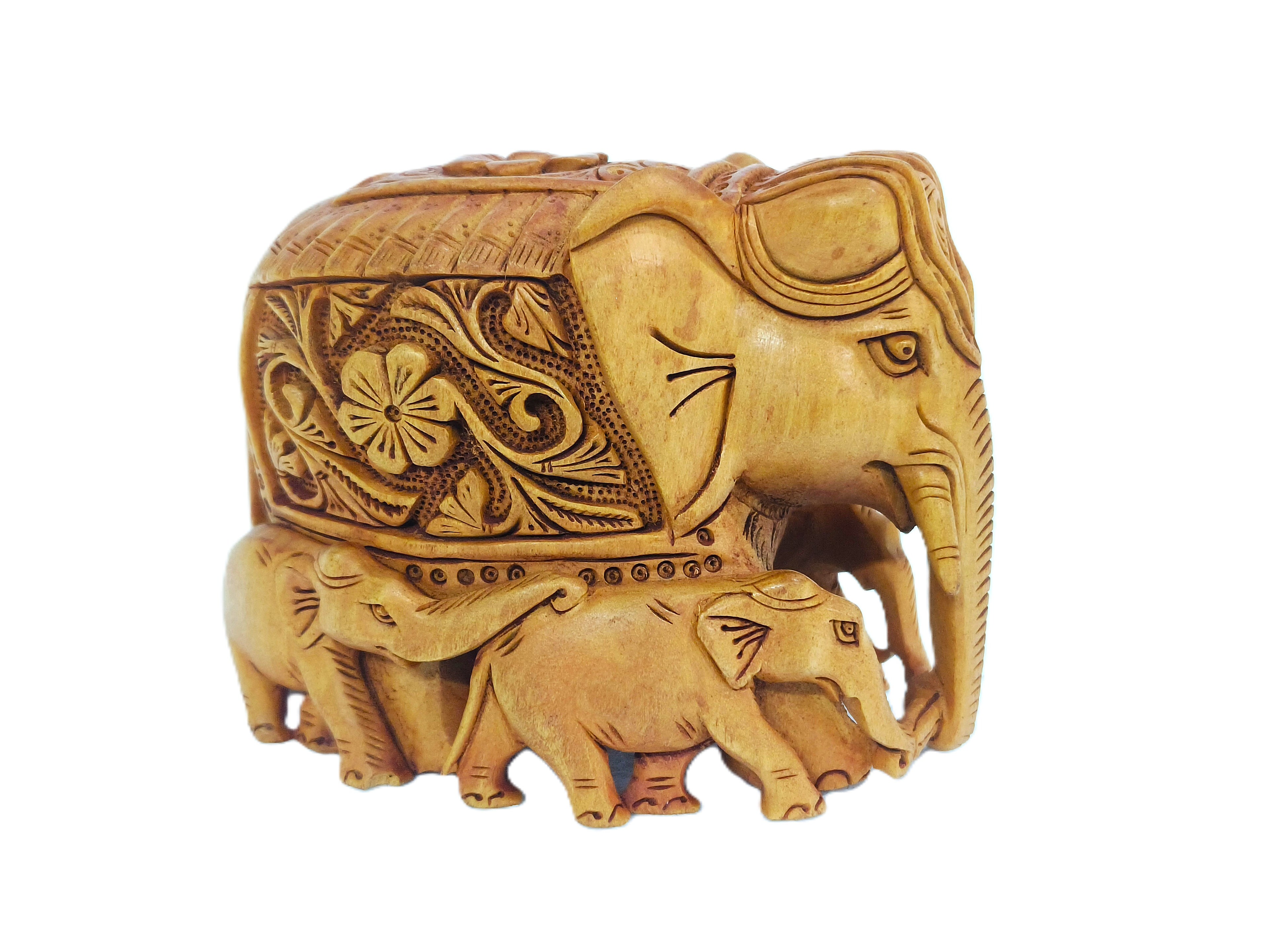 Luxury Hand-Carved Wooden Elephant Family Decor