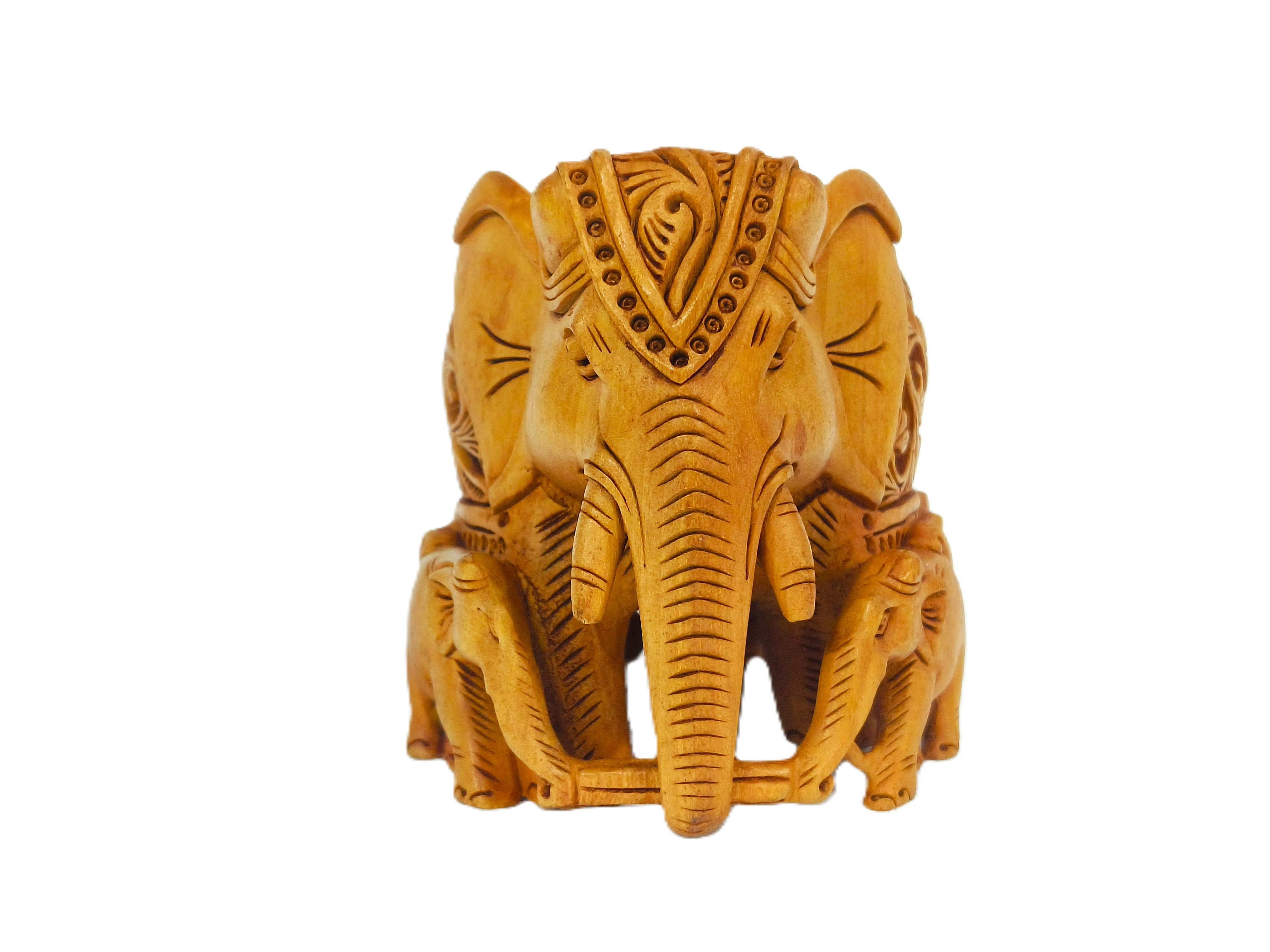 Luxury Hand-Carved Wooden Elephant Family Decor