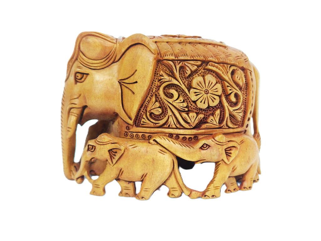 Luxury Hand-Carved Wooden Elephant Family Decor