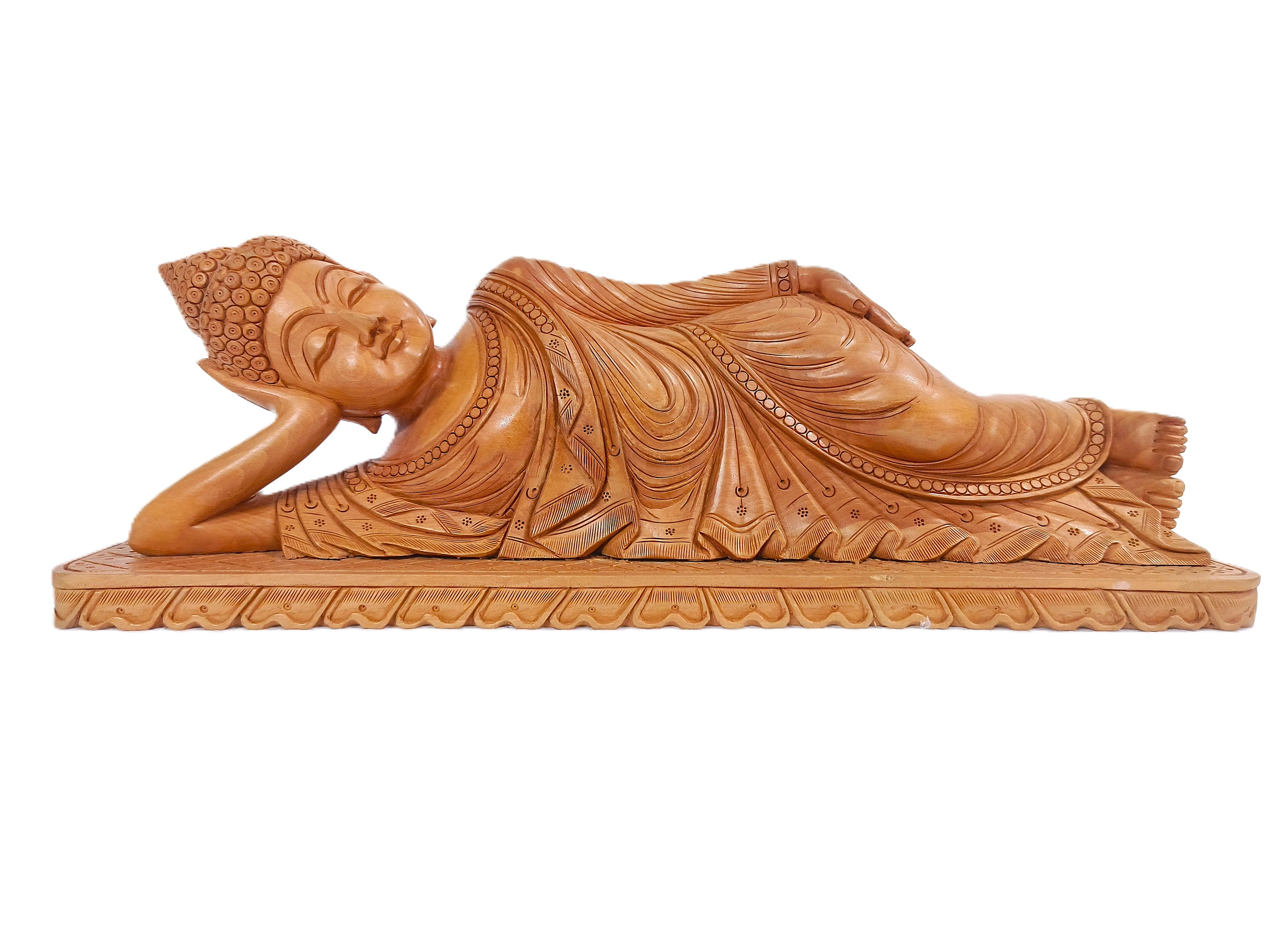 Exquisite Wooden Reclining Buddha Sculpture for Spiritual Décor