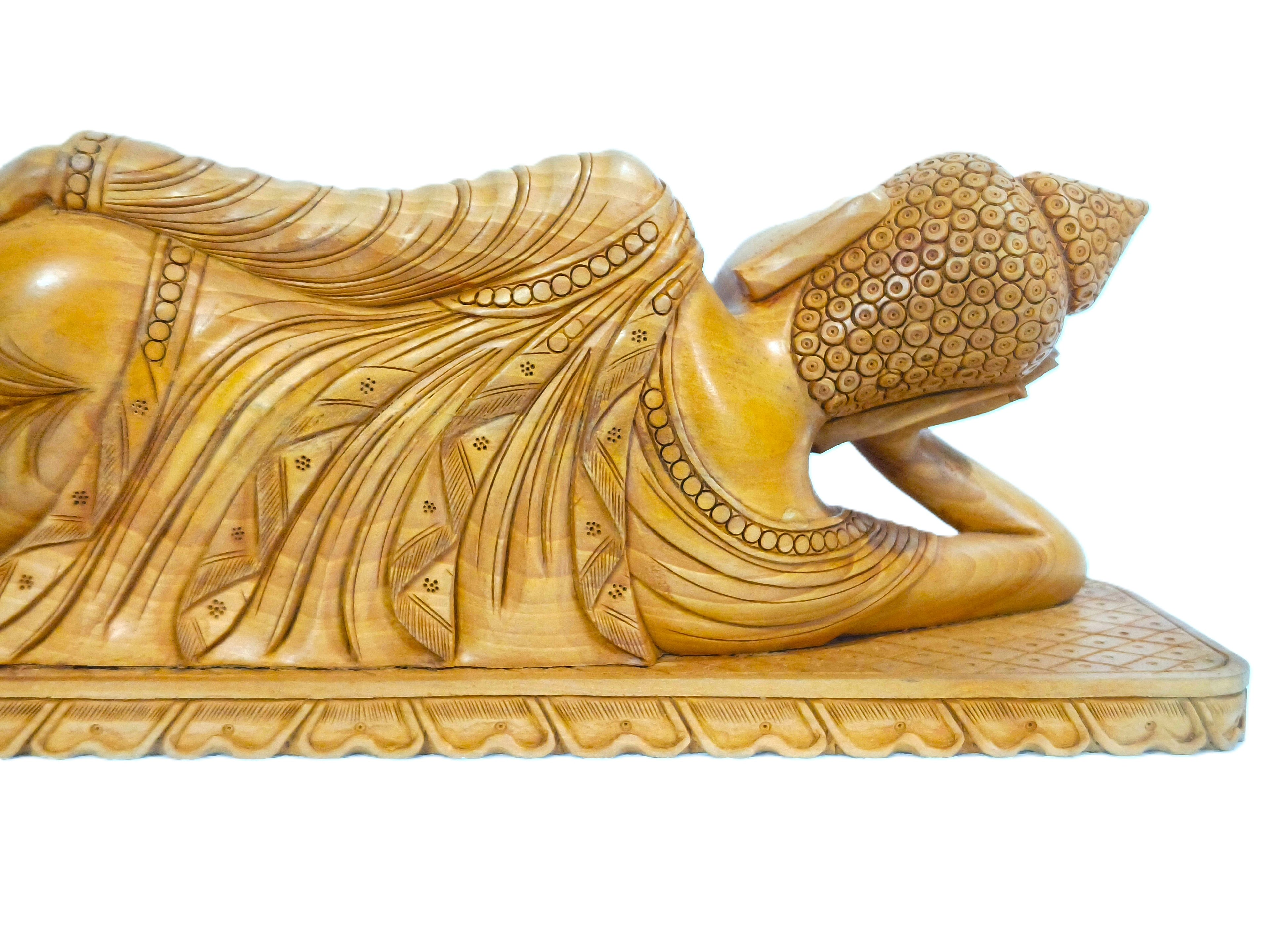 Exquisite Wooden Reclining Buddha Sculpture for Spiritual Décor
