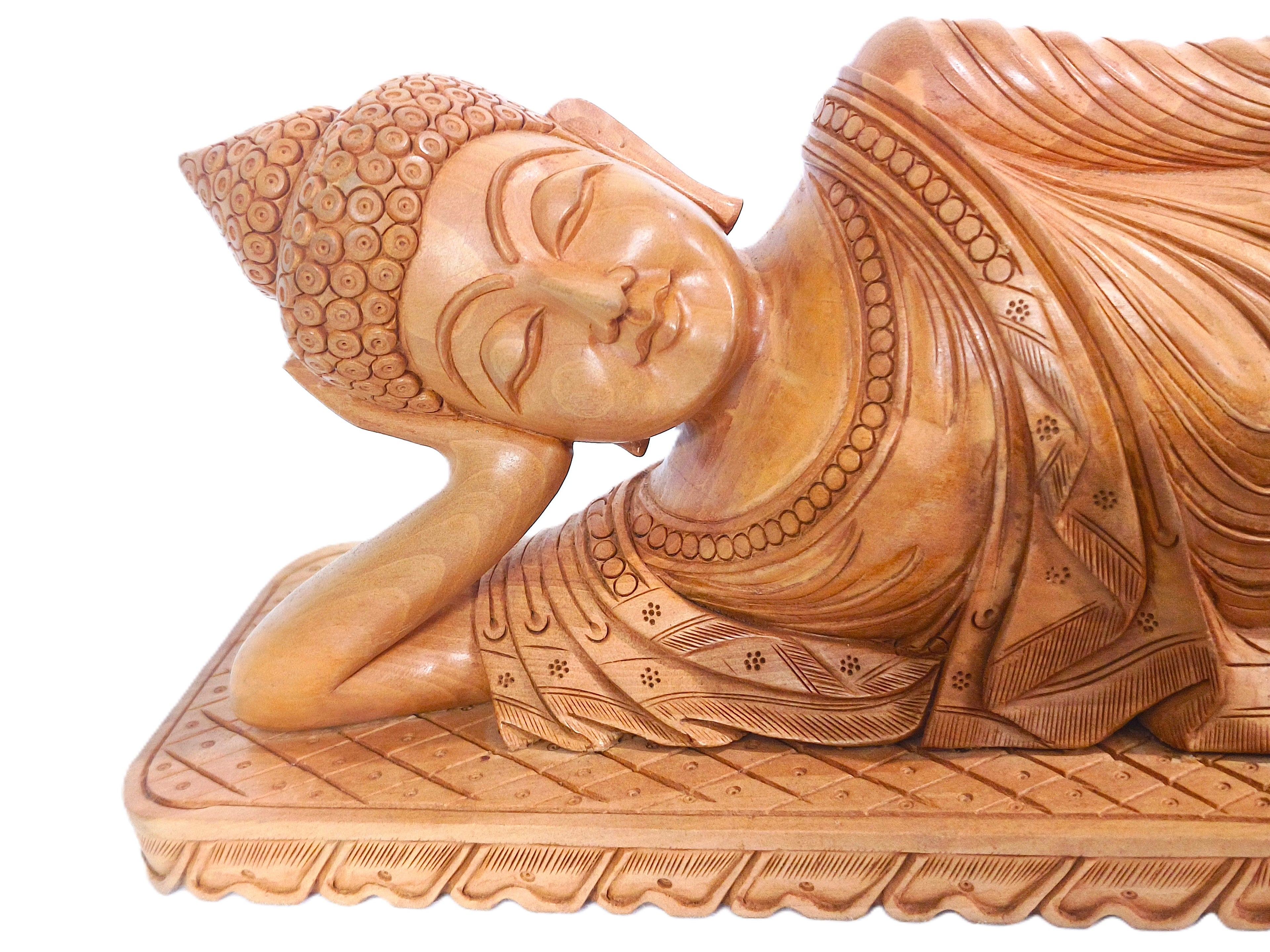 Exquisite Wooden Reclining Buddha Sculpture for Spiritual Décor