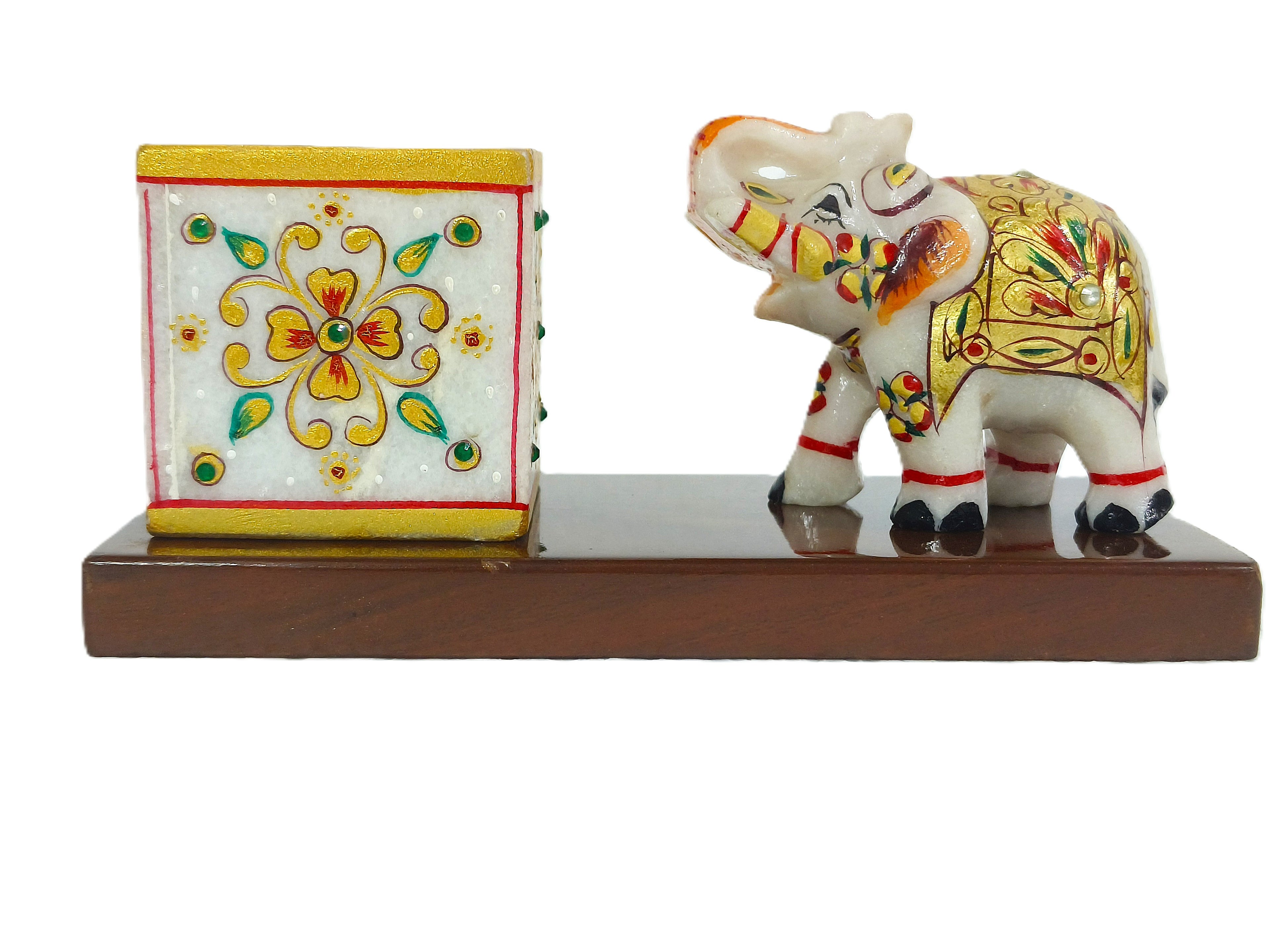 Marble Elephant Desk Organizer – Handmade Rajasthani Handicraft Gift