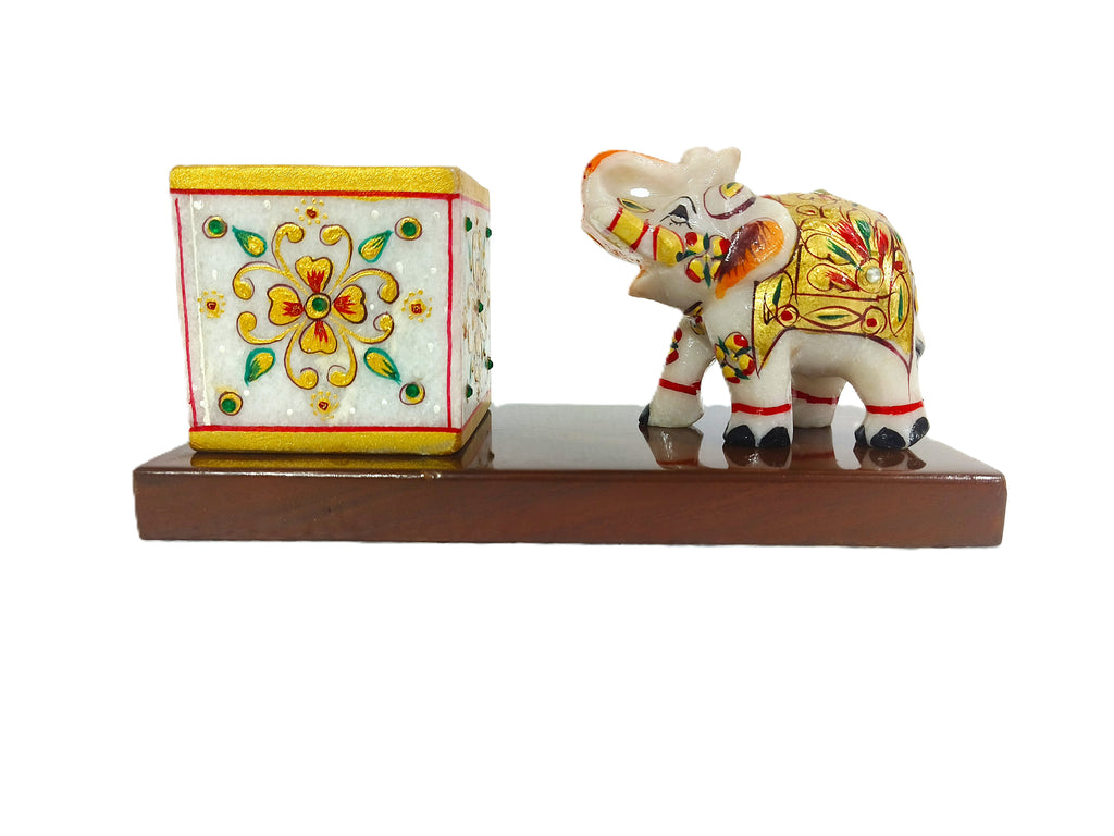 Marble Elephant Desk Organizer – Handmade Rajasthani Handicraft Gift