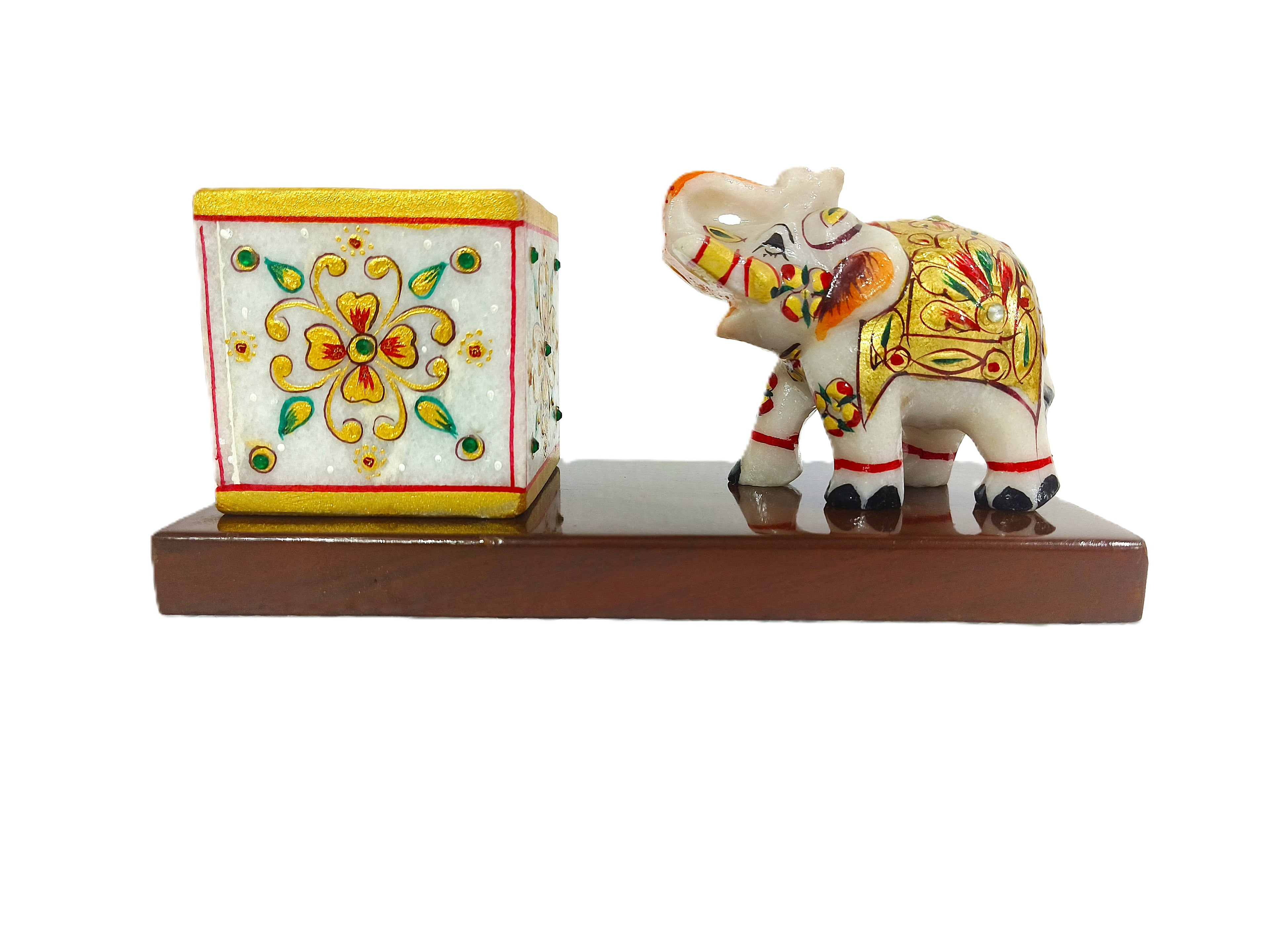 Marble Elephant Desk Organizer – Handmade Rajasthani Handicraft Gift