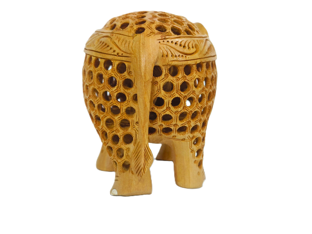 Traditional Jaali Carved Wooden Elephant Showpiece