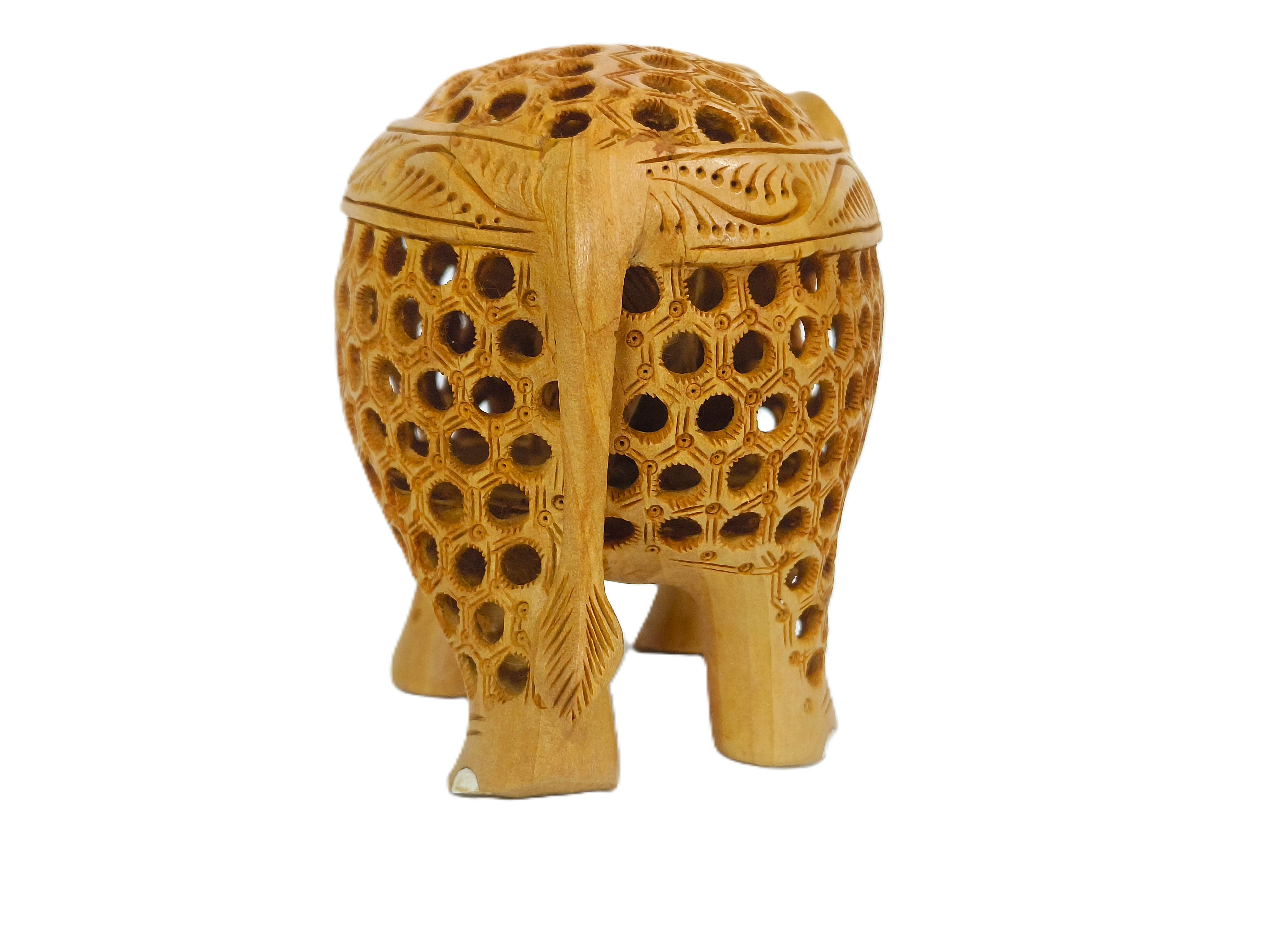 Traditional Jaali Carved Wooden Elephant Showpiece