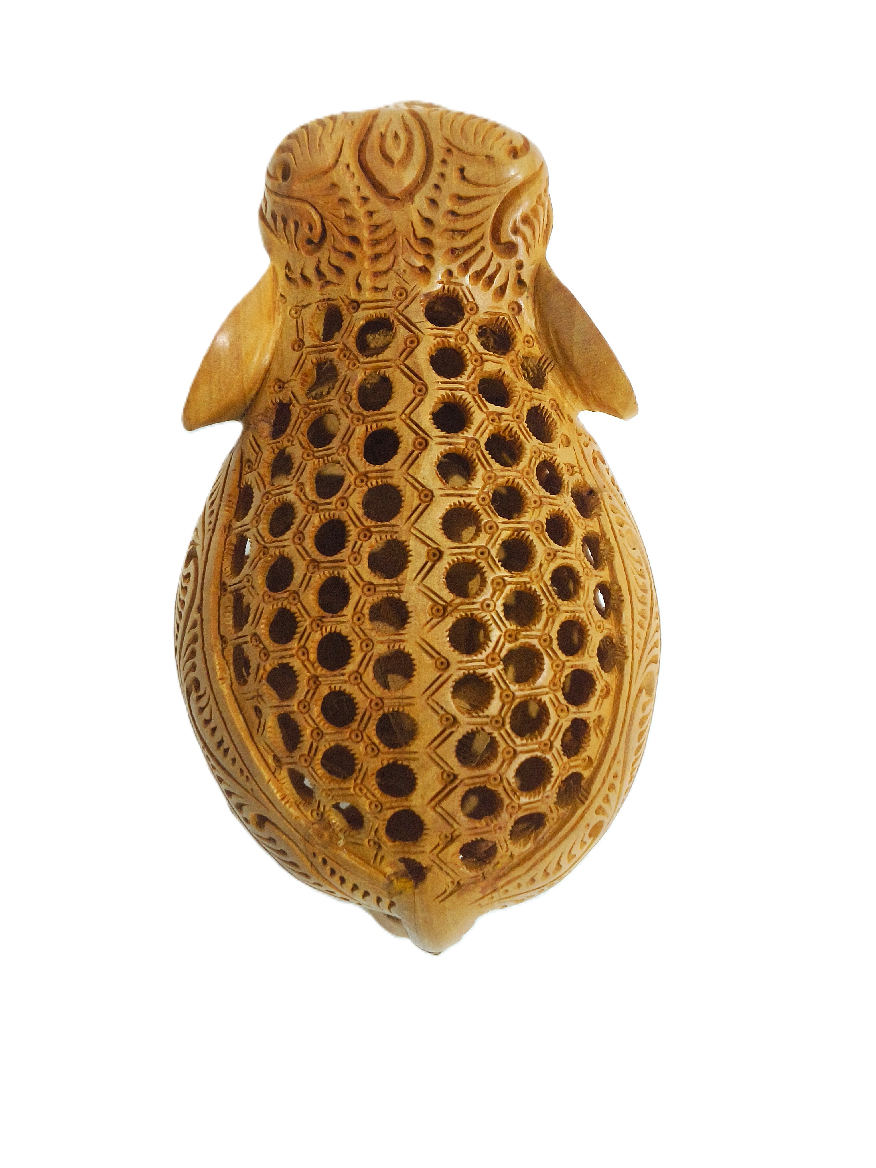 Traditional Jaali Carved Wooden Elephant Showpiece