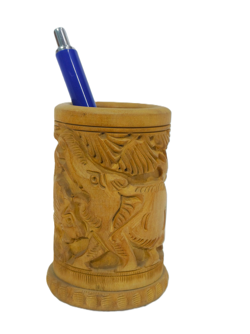 Premium Hand-Carved Wooden Pen Holder with Artistic Animal Motif