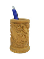 Premium Hand-Carved Wooden Pen Holder with Artistic Animal Motif