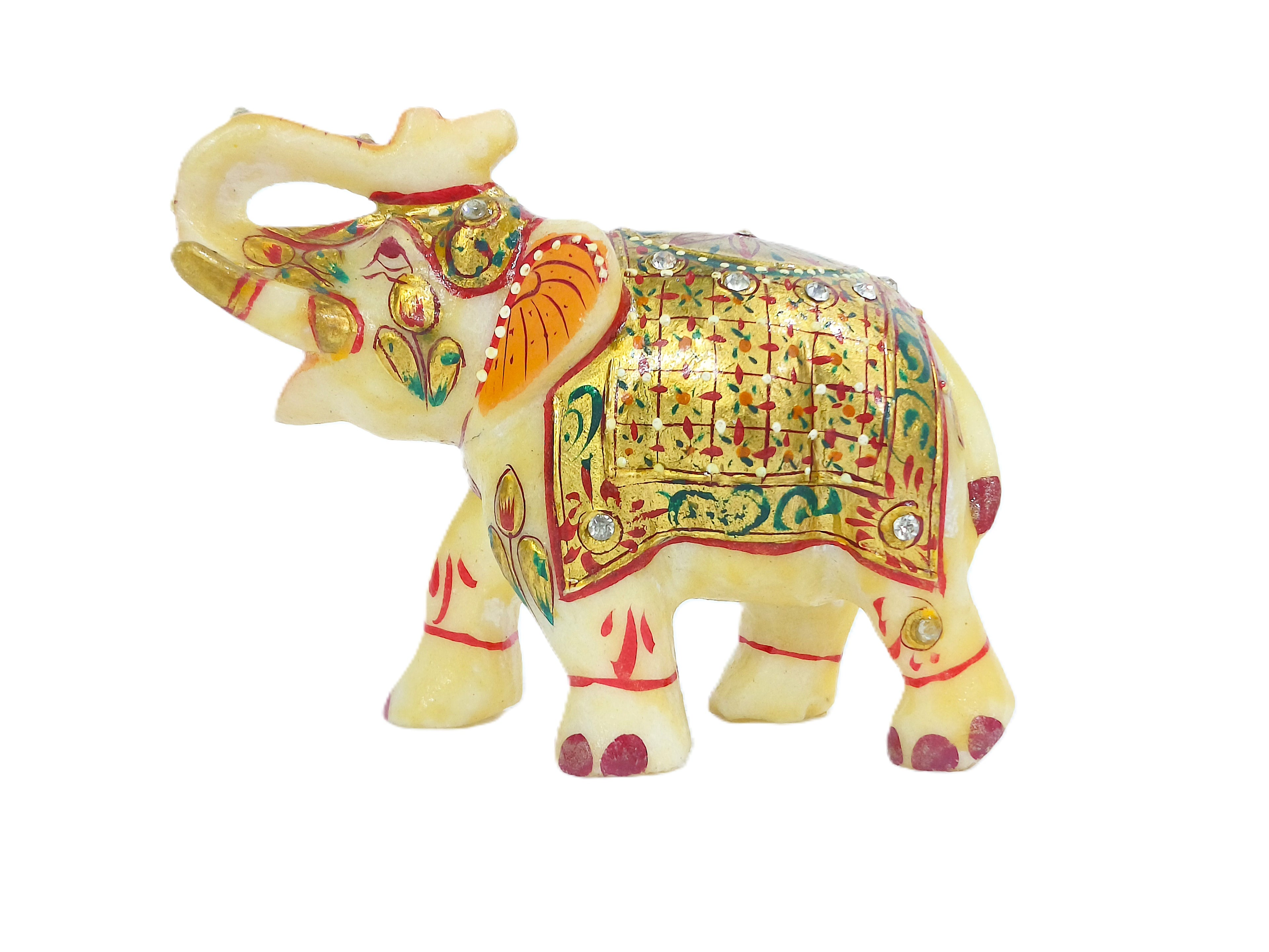 Handcrafted Stone Elephant Figurine with Traditional Indian Artwork