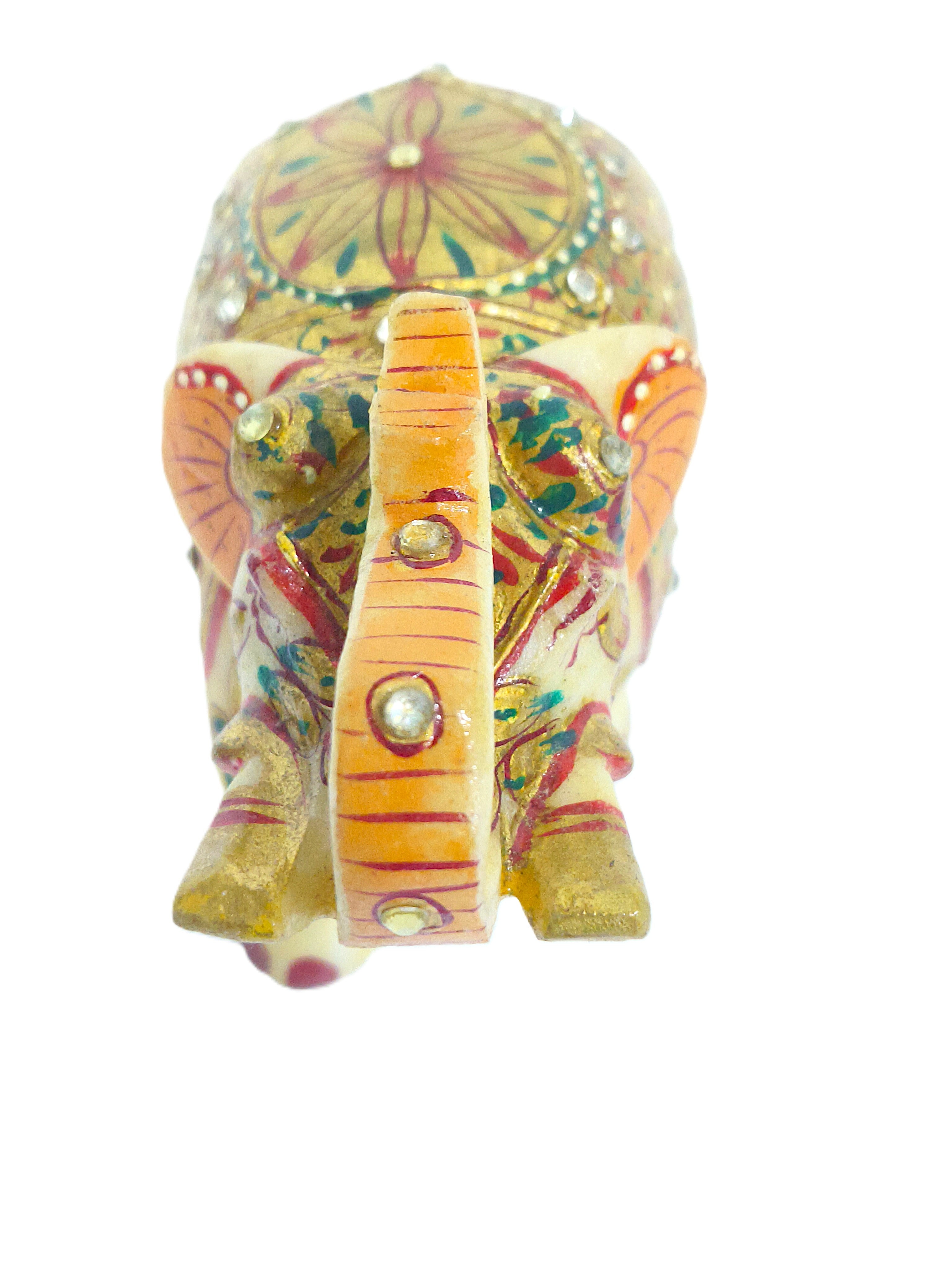 Handcrafted Stone Elephant Figurine with Traditional Indian Artwork