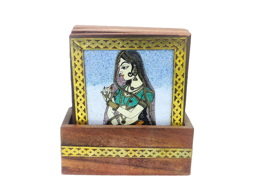 Heritage Muse – Rajasthani Miniature Painting Coasters (Set of 6)