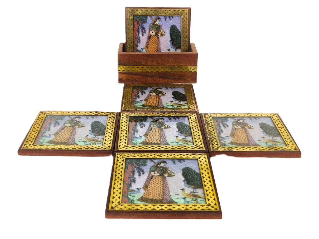 Heritage Muse – Rajasthani Miniature Painting Coasters (Set of 6)
