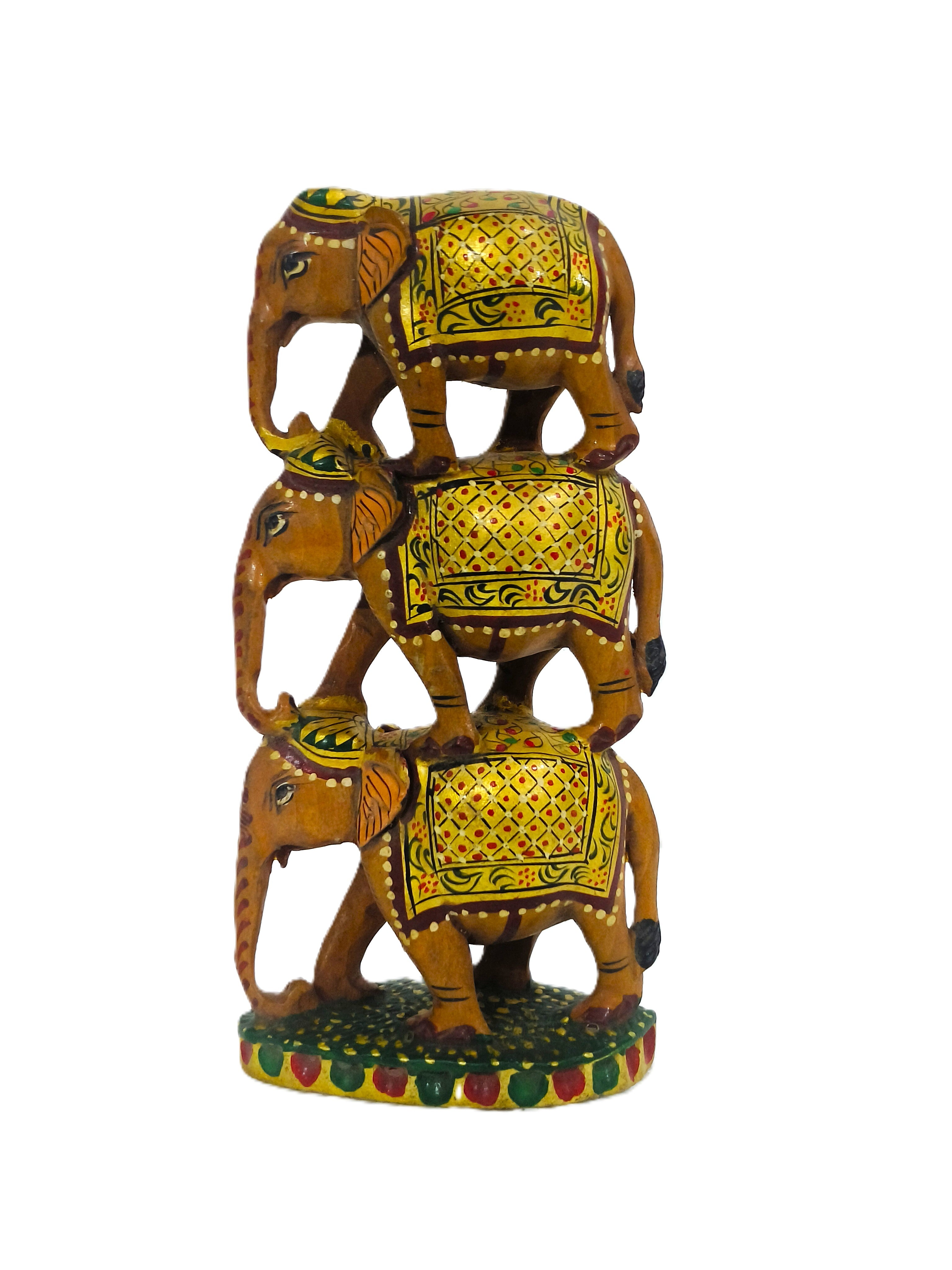 Trinity of Prosperity – Handcrafted Rajasthani Stacked Elephant Sculpture