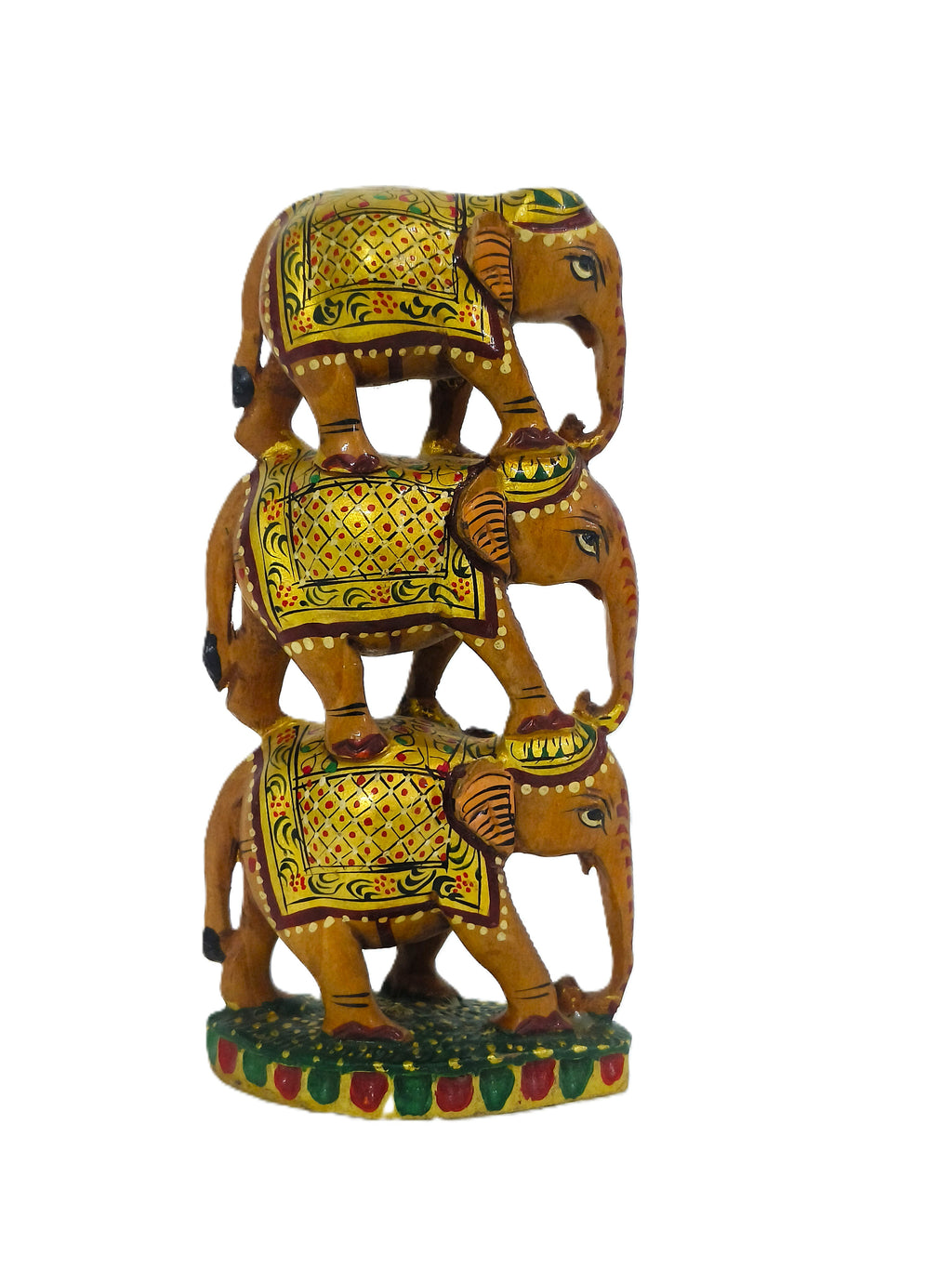 Trinity of Prosperity – Handcrafted Rajasthani Stacked Elephant Sculpture