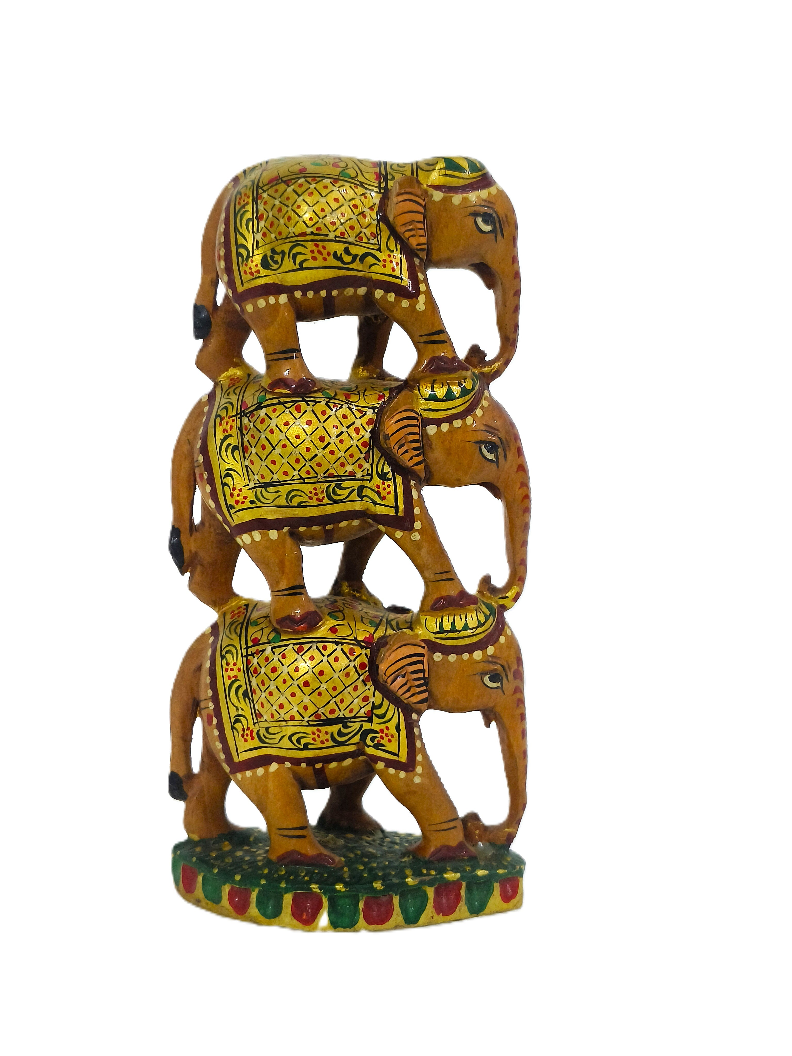 Trinity of Prosperity – Handcrafted Rajasthani Stacked Elephant Sculpture