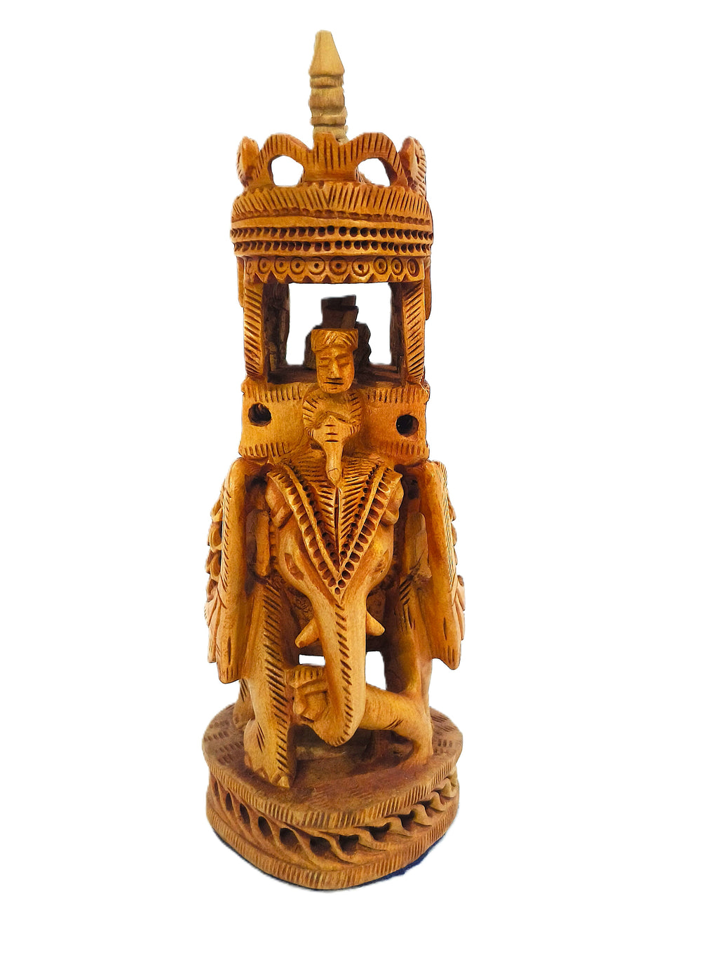 Royal Heritage Hand-Carved Wooden Elephant with Ornate Palace Canopy