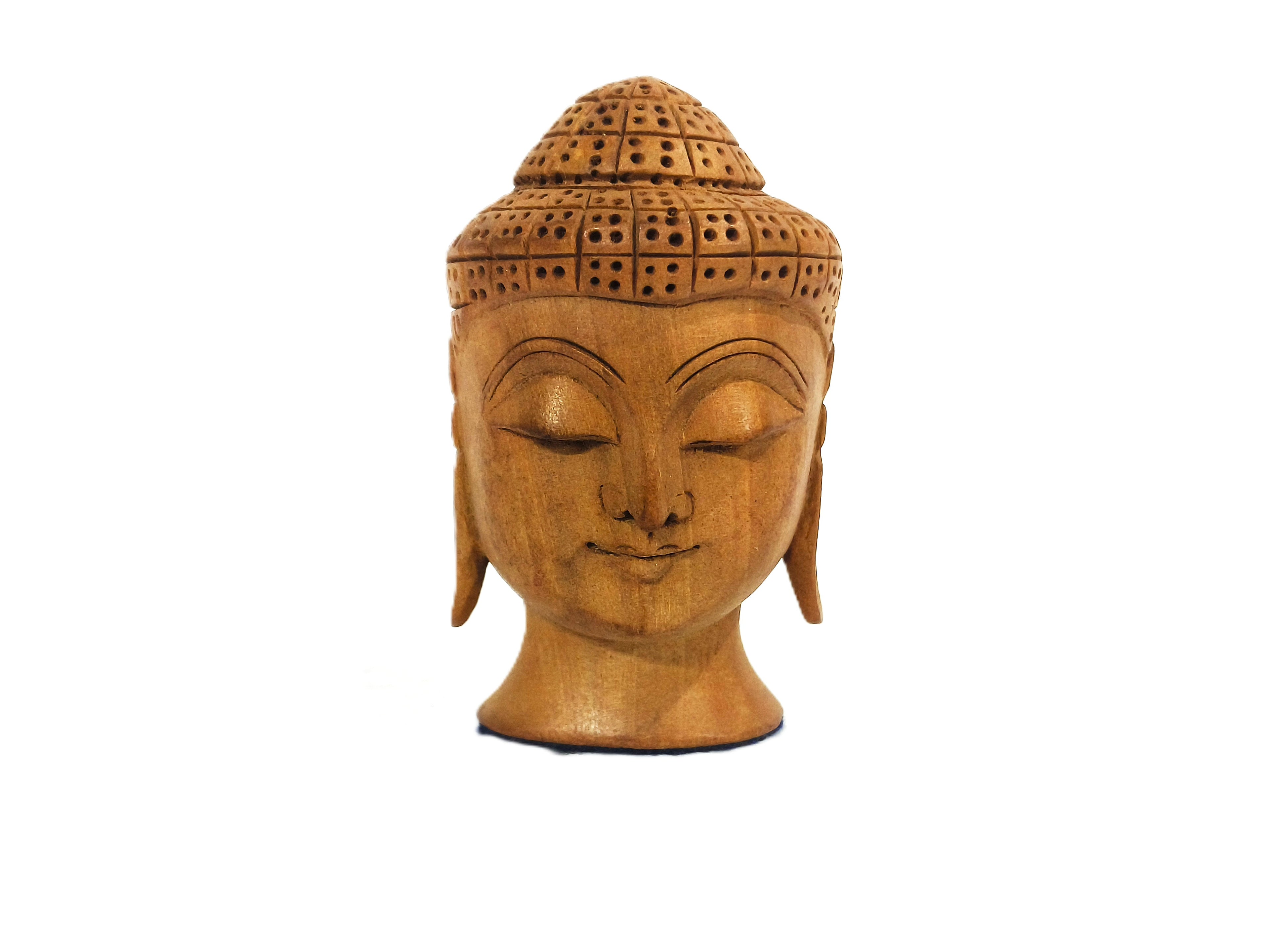 Eternal Calm Handcrafted Wooden Buddha Head Art Piece