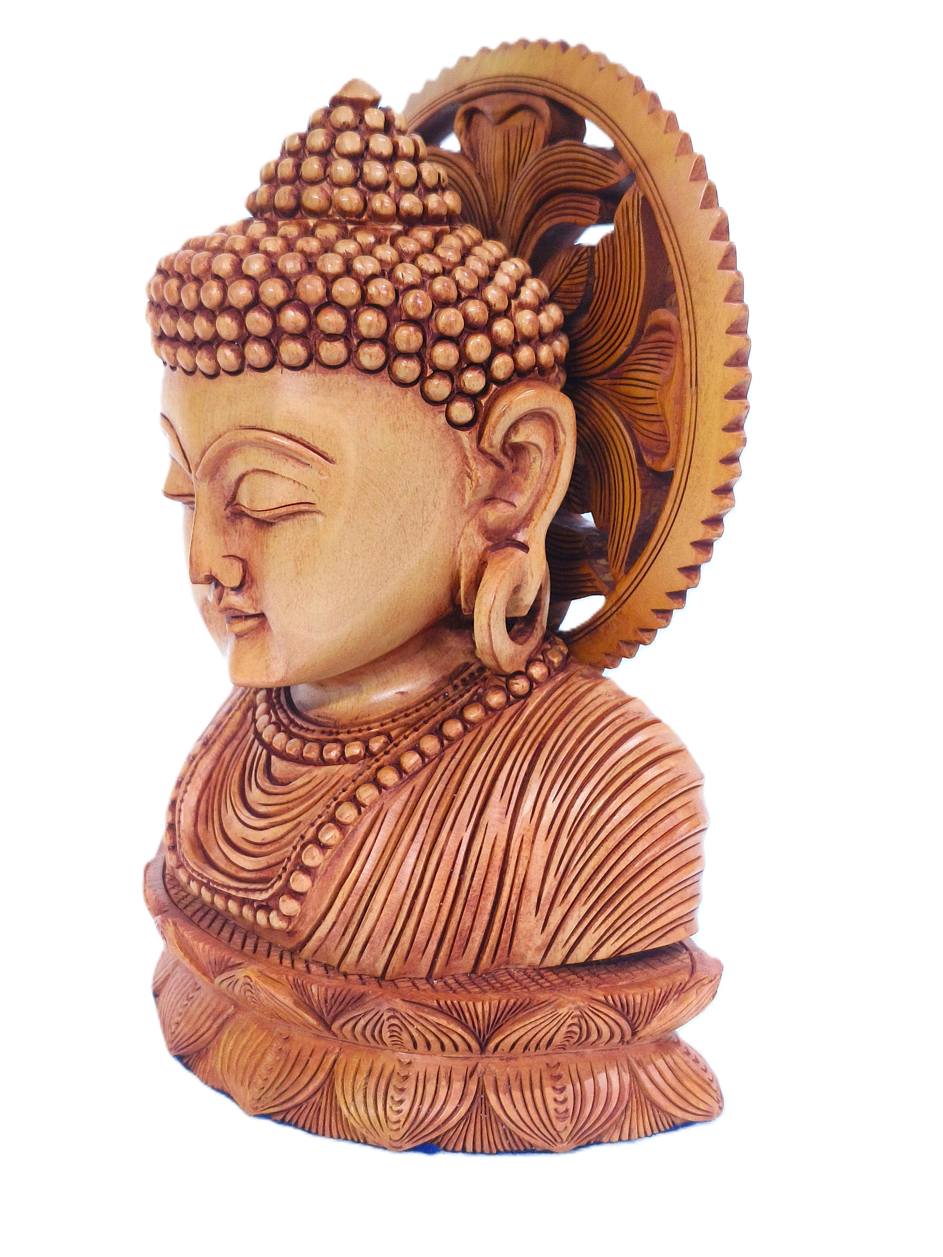 Serene Enlightenment – Handcrafted Wooden Buddha Bust