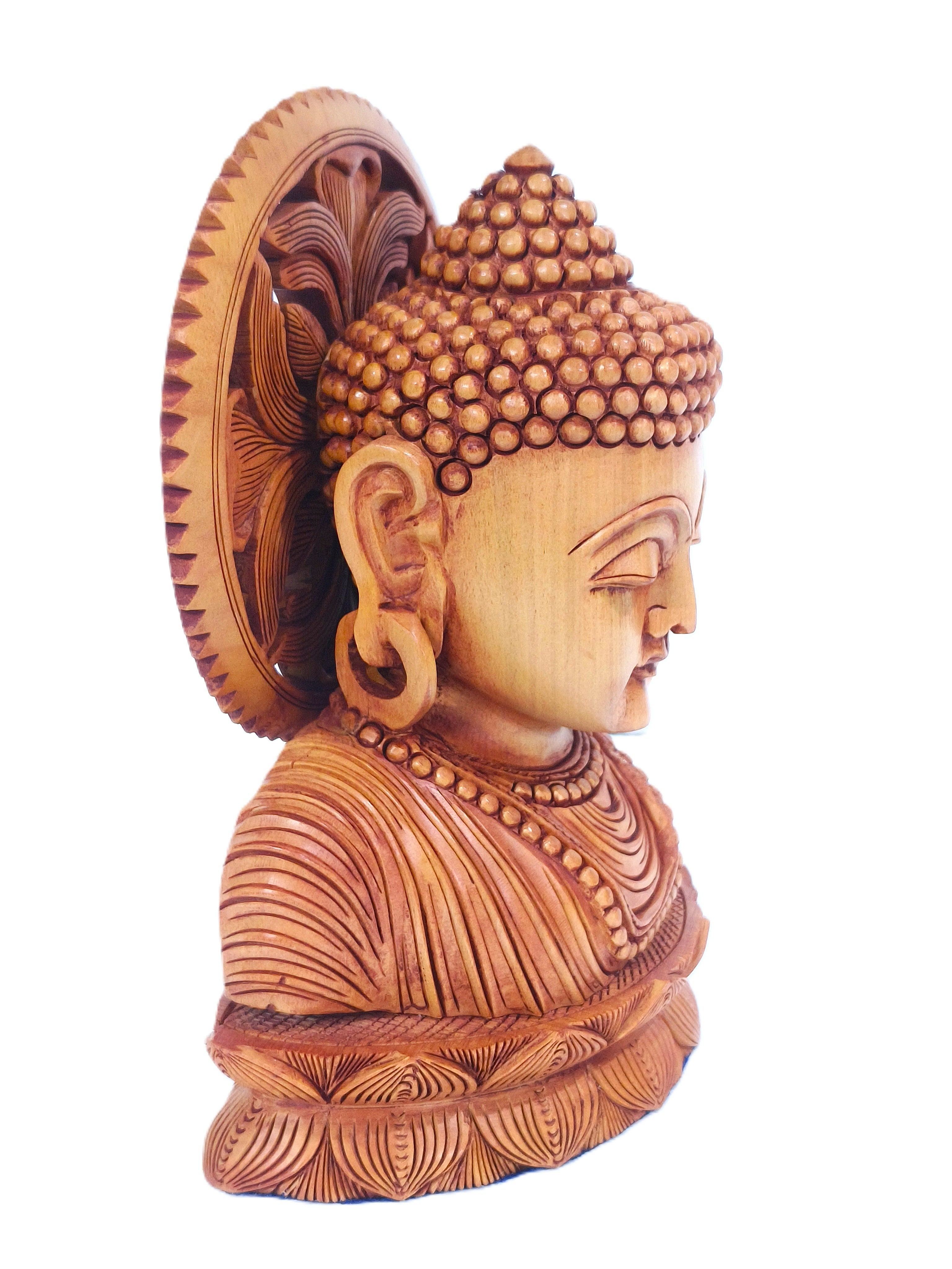 Serene Enlightenment – Handcrafted Wooden Buddha Bust