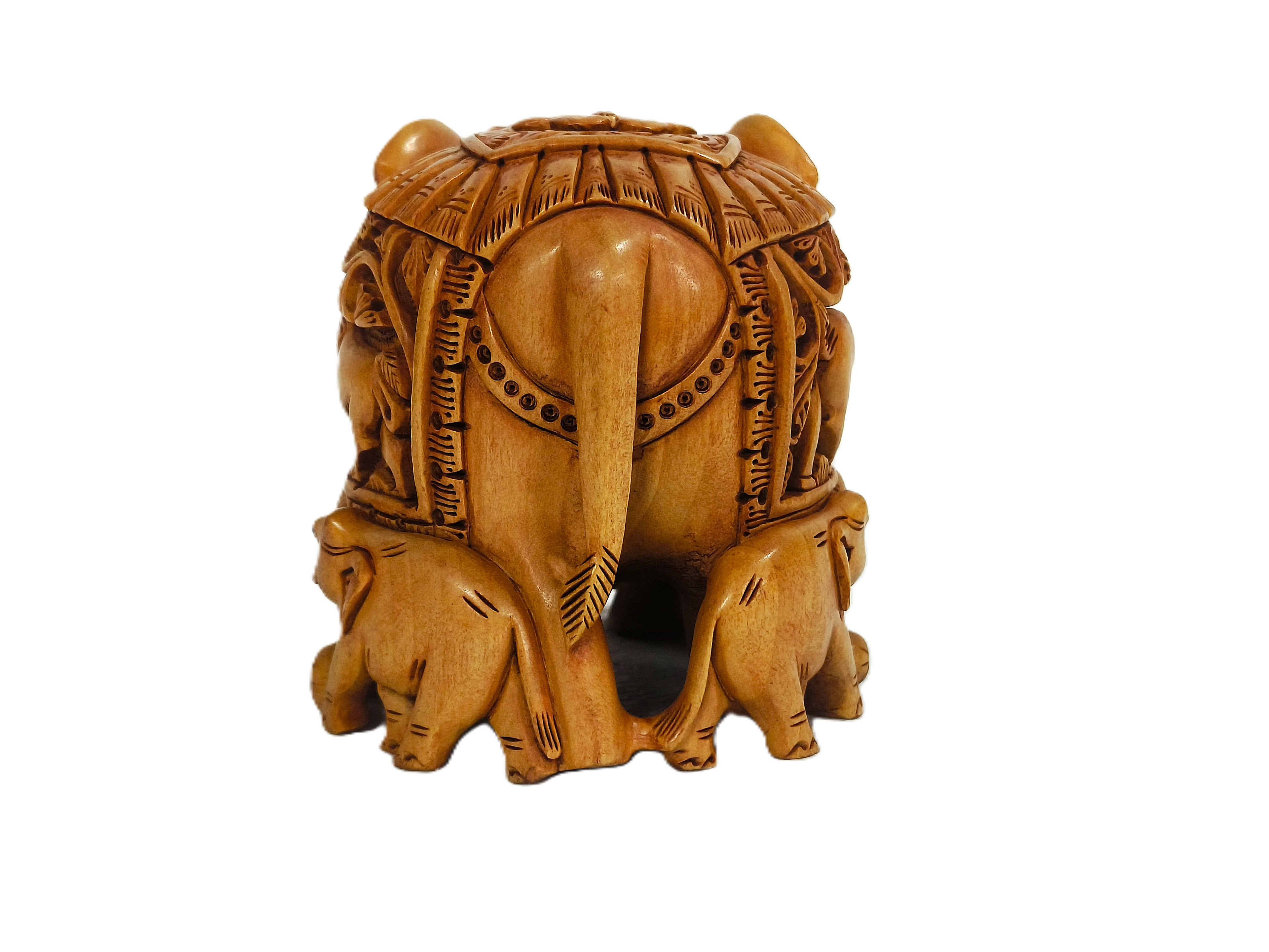 Handcrafted Wooden Elephant Family Sculpture | Indian Traditional Carving