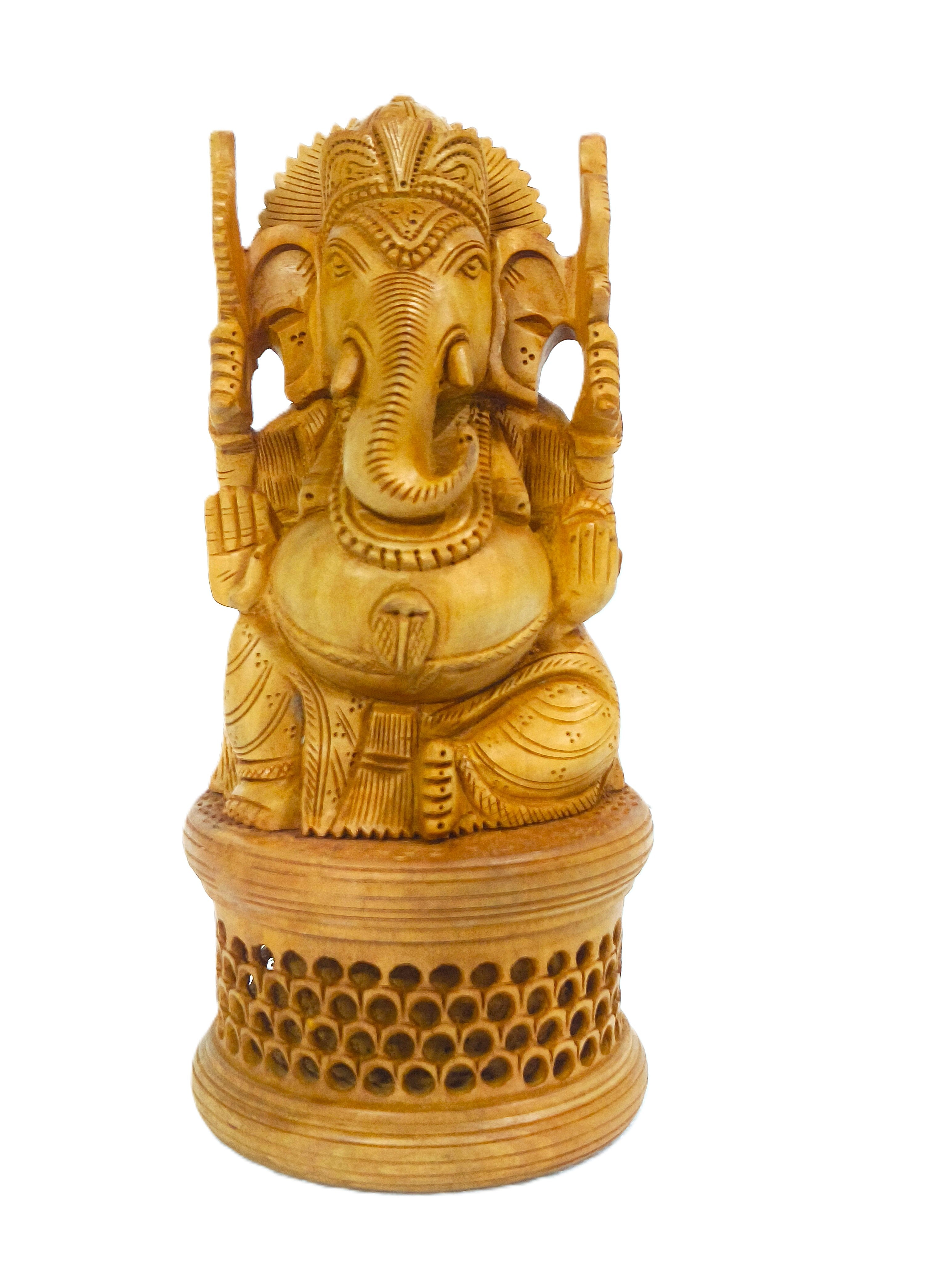 Vighnaharta Grace – Handcrafted Wooden Lord Ganesha