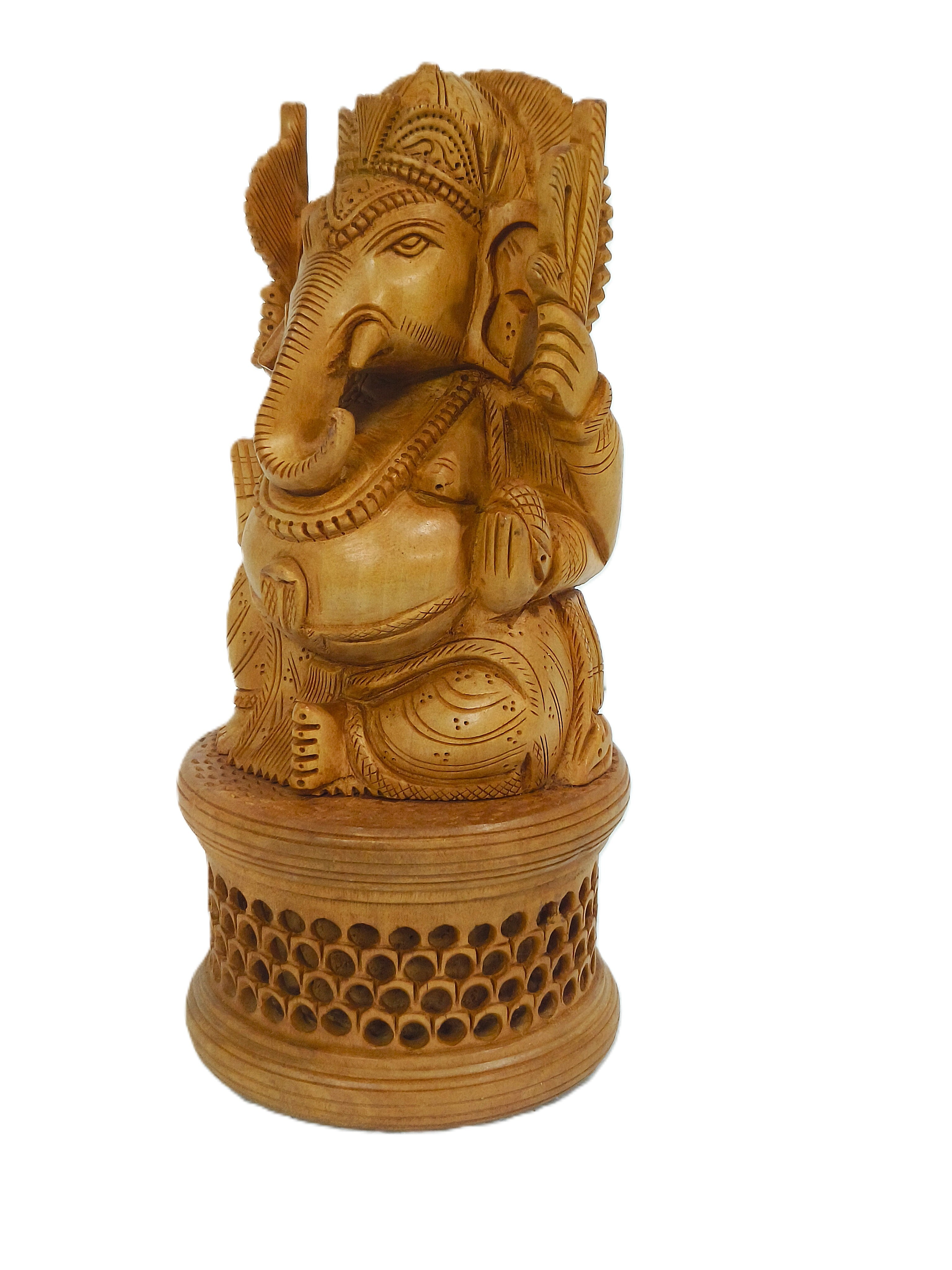 Vighnaharta Grace – Handcrafted Wooden Lord Ganesha