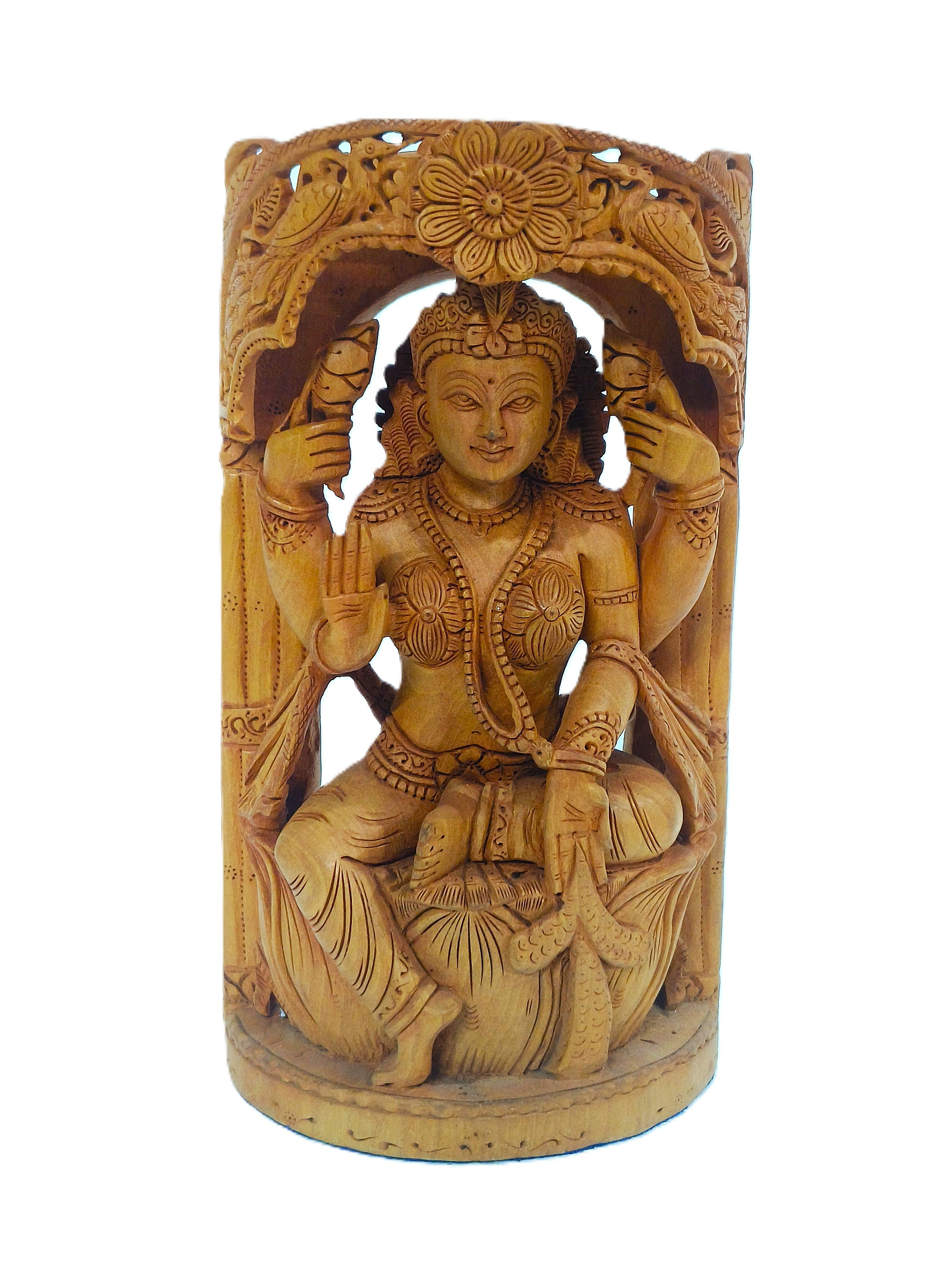 Divine Abhaya – Handcrafted Wooden Goddess Idol