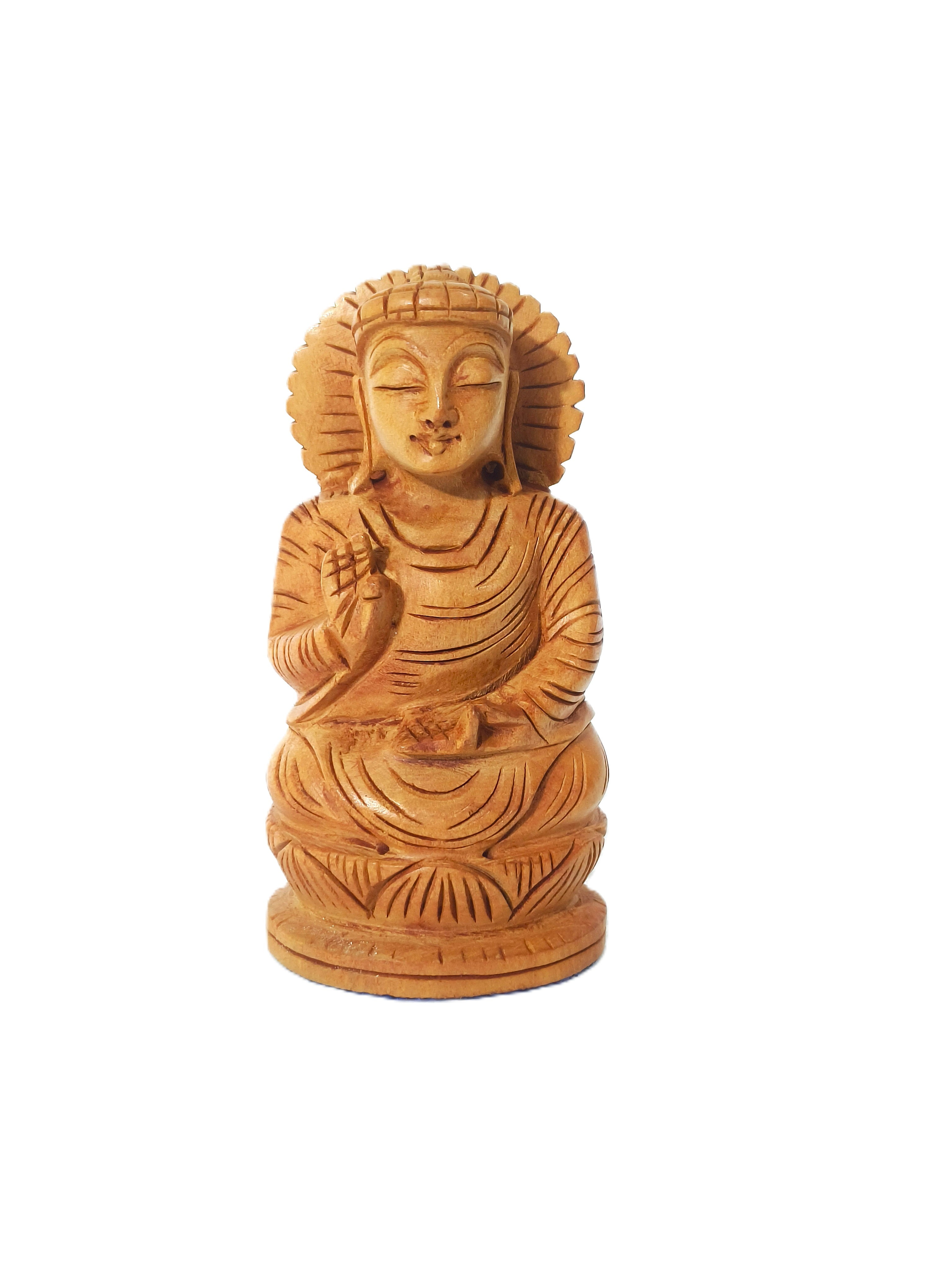Lotus Peace – Artisan Wooden Buddha with Halo Design