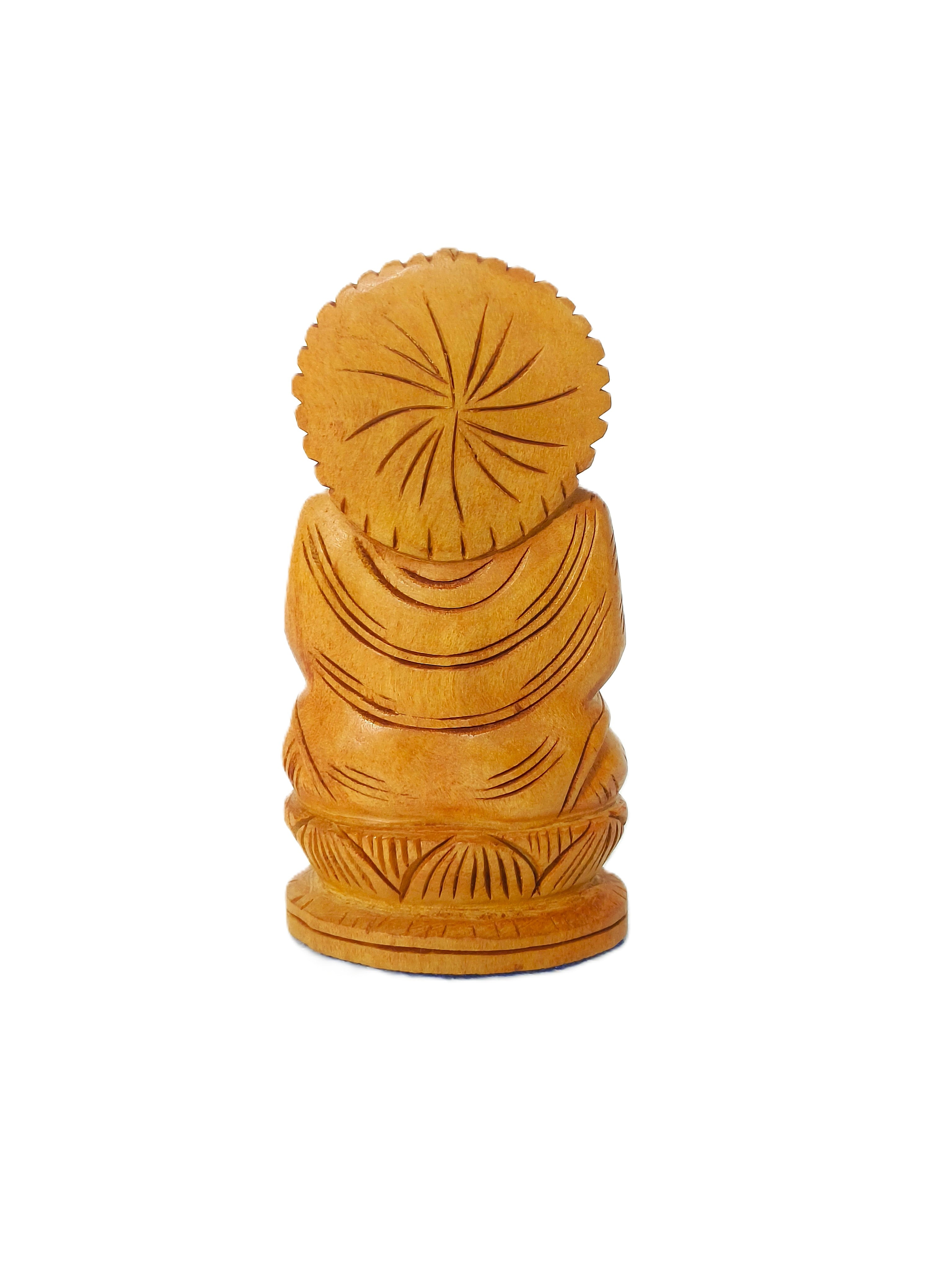 Lotus Peace – Artisan Wooden Buddha with Halo Design