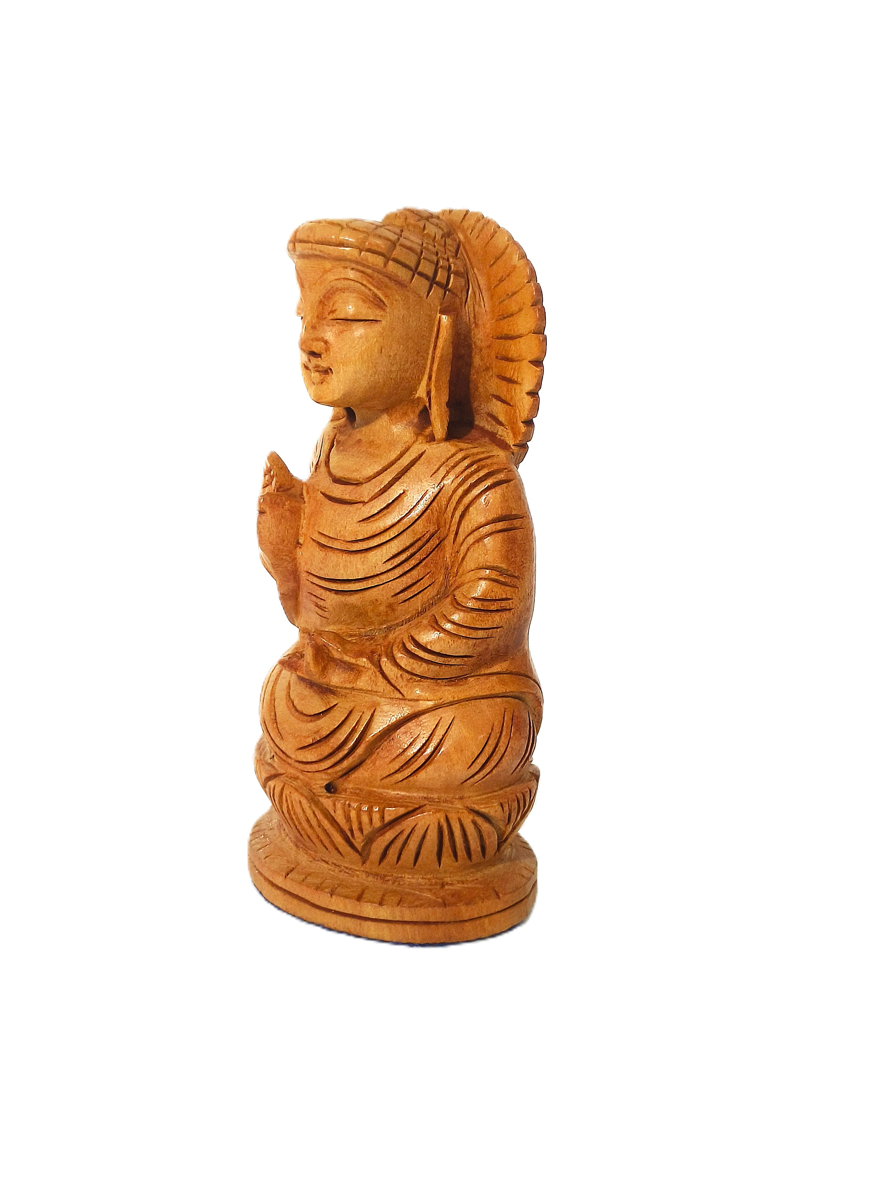 Lotus Peace – Artisan Wooden Buddha with Halo Design