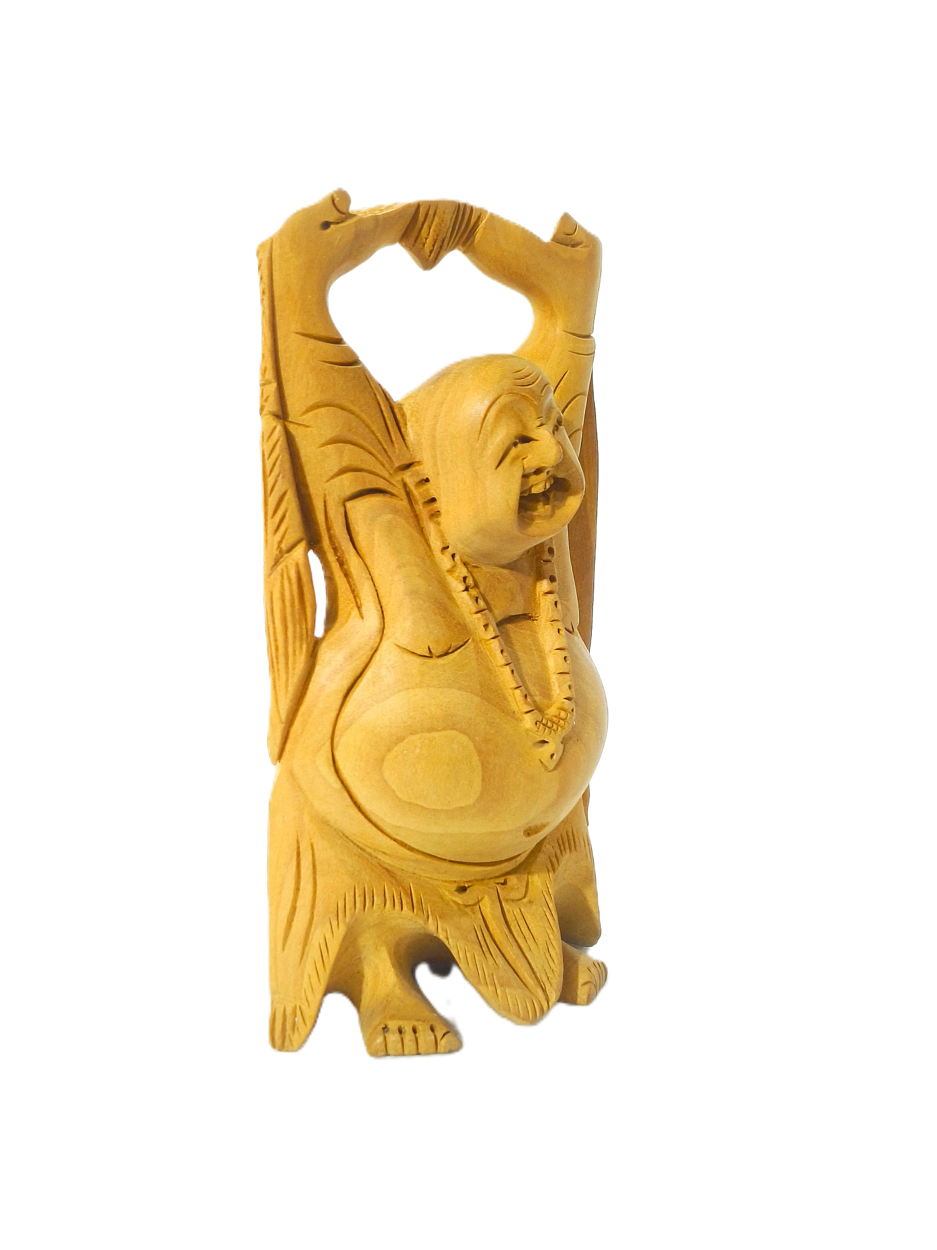 Ananda Bliss – Artisan Carved Wooden Laughing Buddha – TheCraftGallery