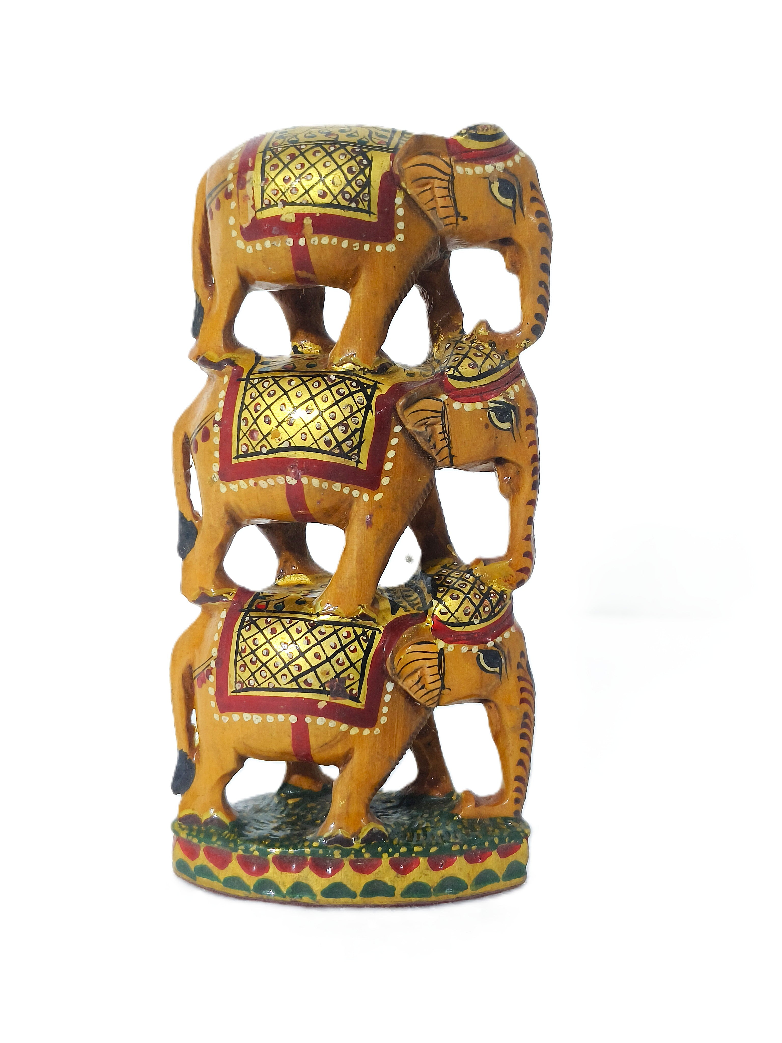 Sacred Strength – Traditional Hand-Painted Elephant Stack Art