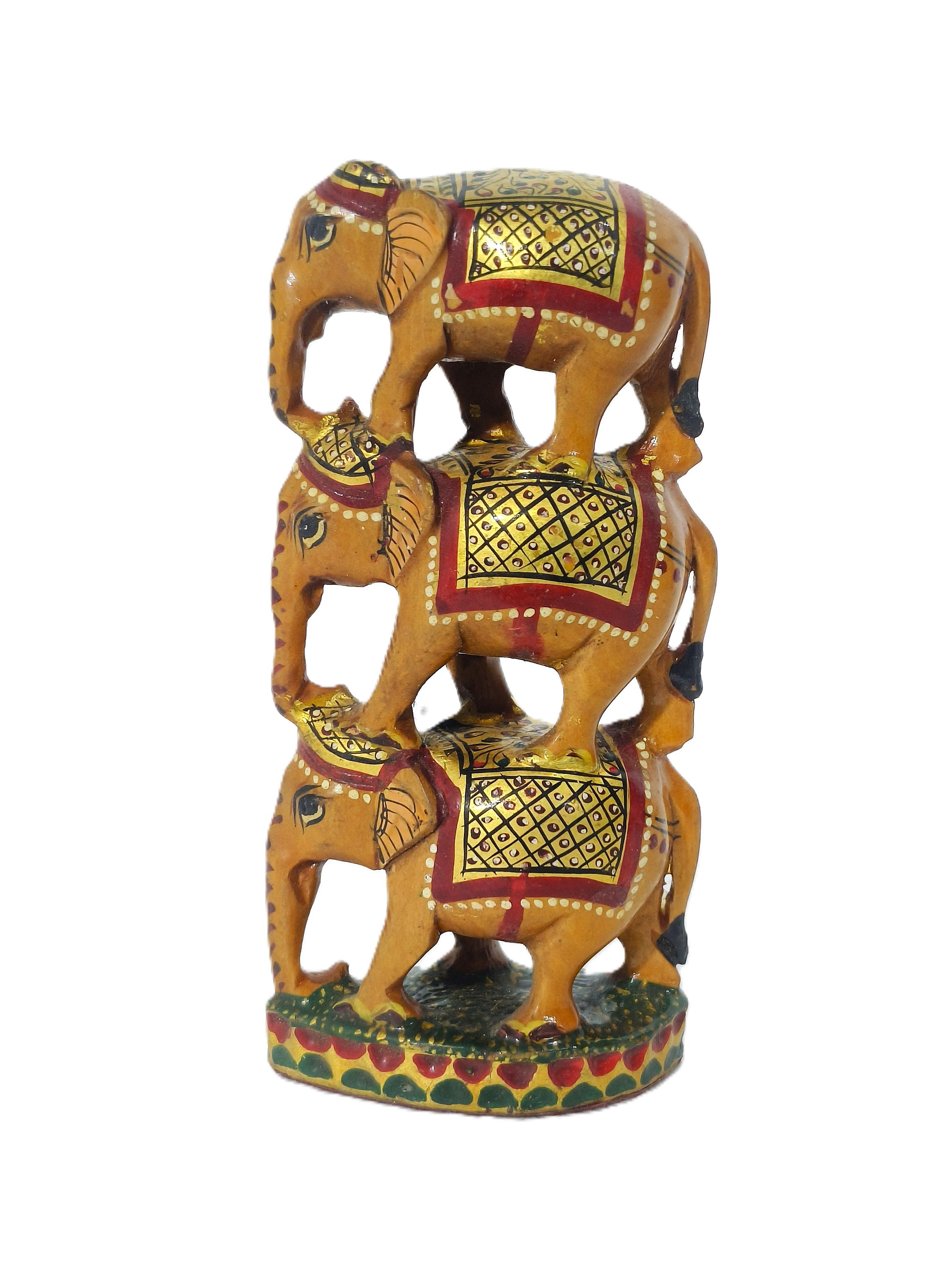 Sacred Strength – Traditional Hand-Painted Elephant Stack Art