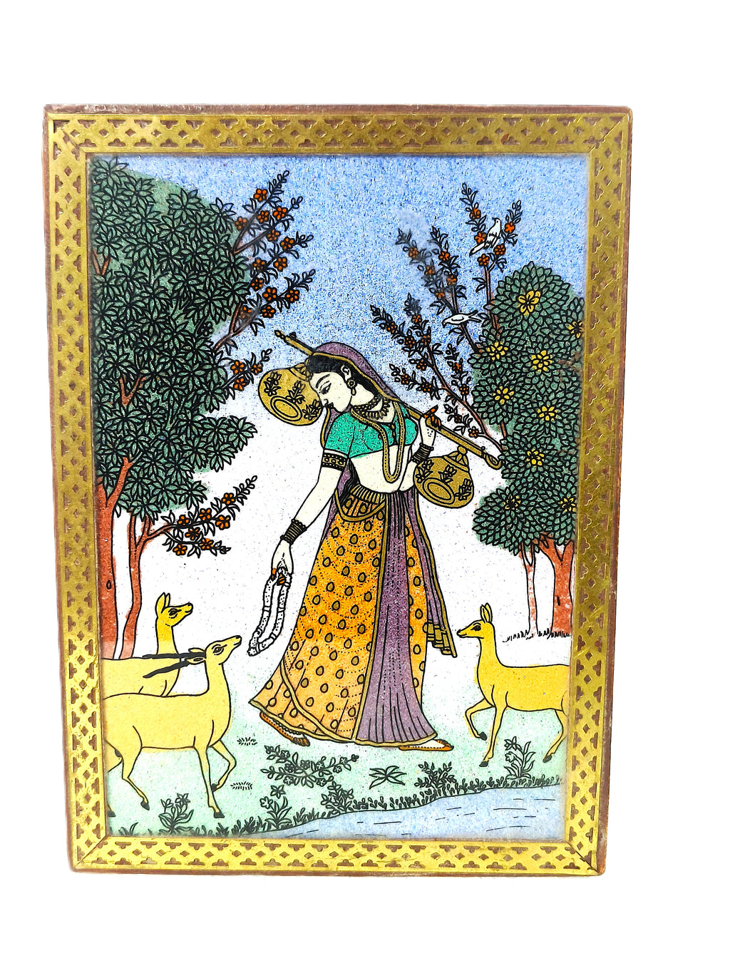 Magnificent wooden storage box with a velvet lining, adorned with crushed Indian gemstones