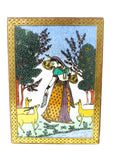 Magnificent wooden storage box with a velvet lining, adorned with crushed Indian gemstones