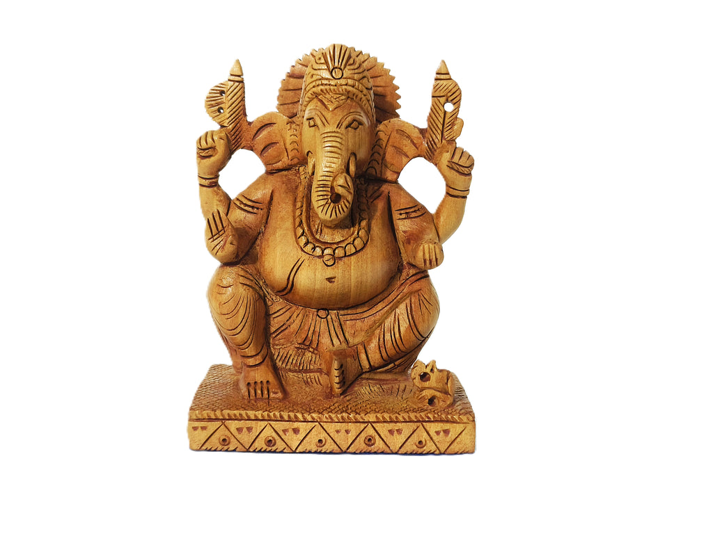 Vighnaharta Elegance Artisanal Wooden Ganesha Masterpiece