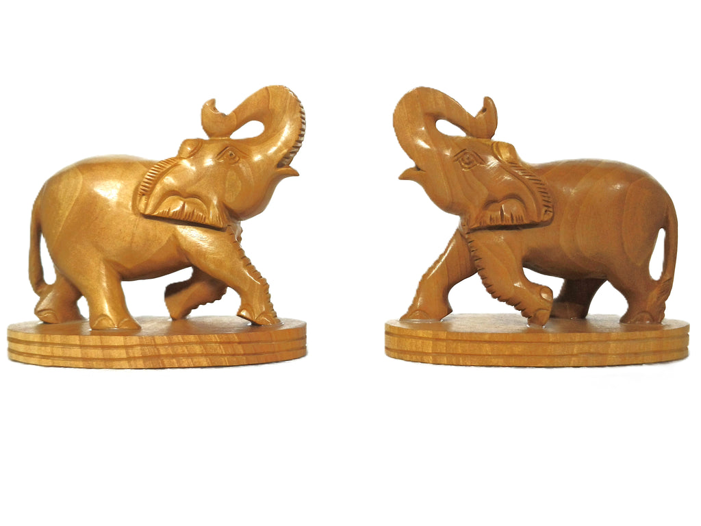 Handcrafted Wooden Elephant Bookends – Decorative Lucky Elephant Statue Set