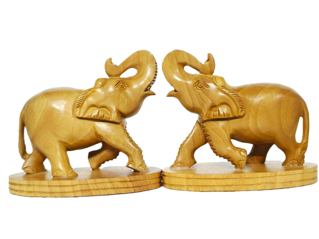 Handcrafted Wooden Elephant Bookends – Decorative Lucky Elephant Statue Set