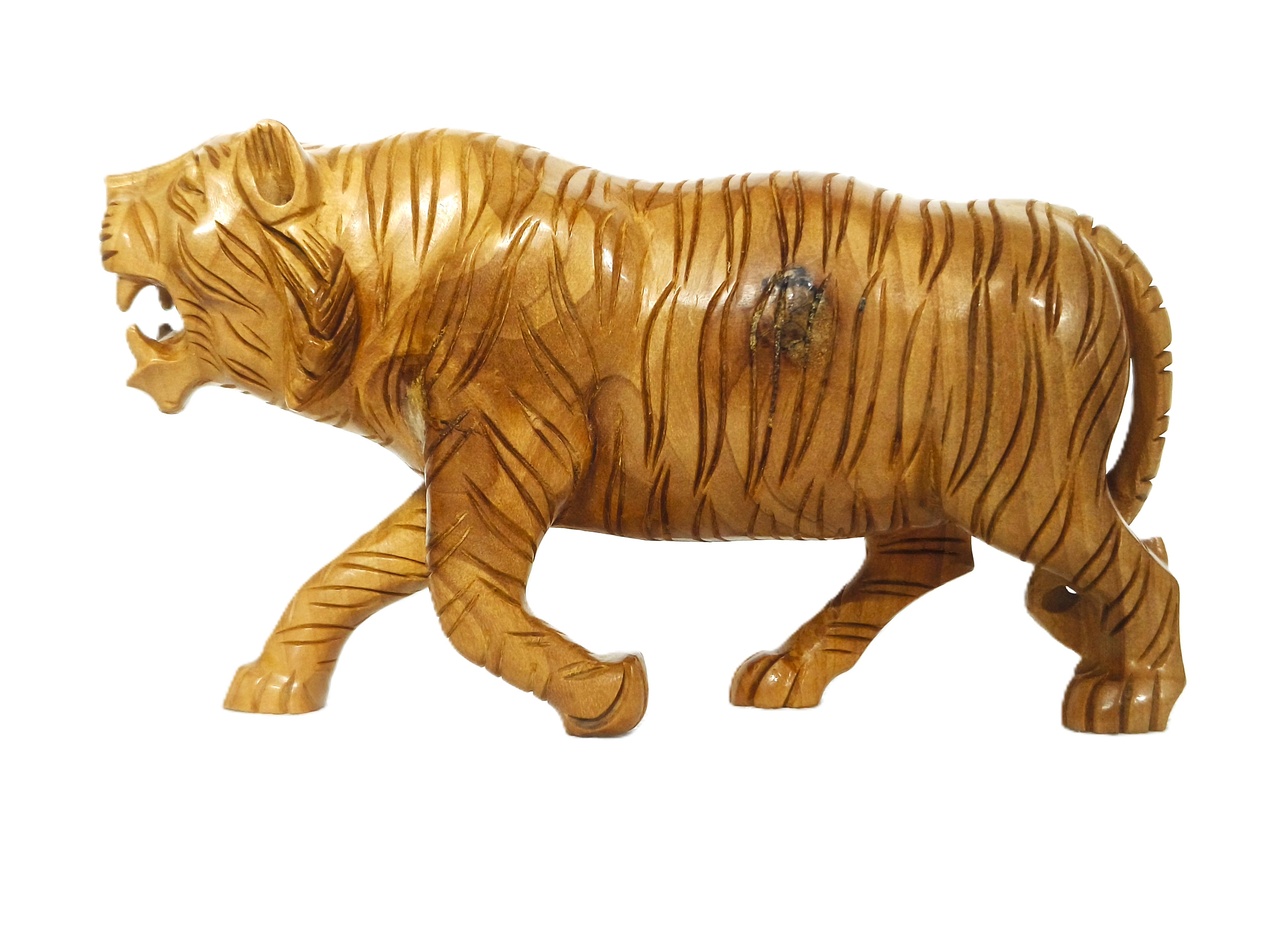 Handcrafted Wooden Tiger Figurine – Decorative Wild Animal Sculpture