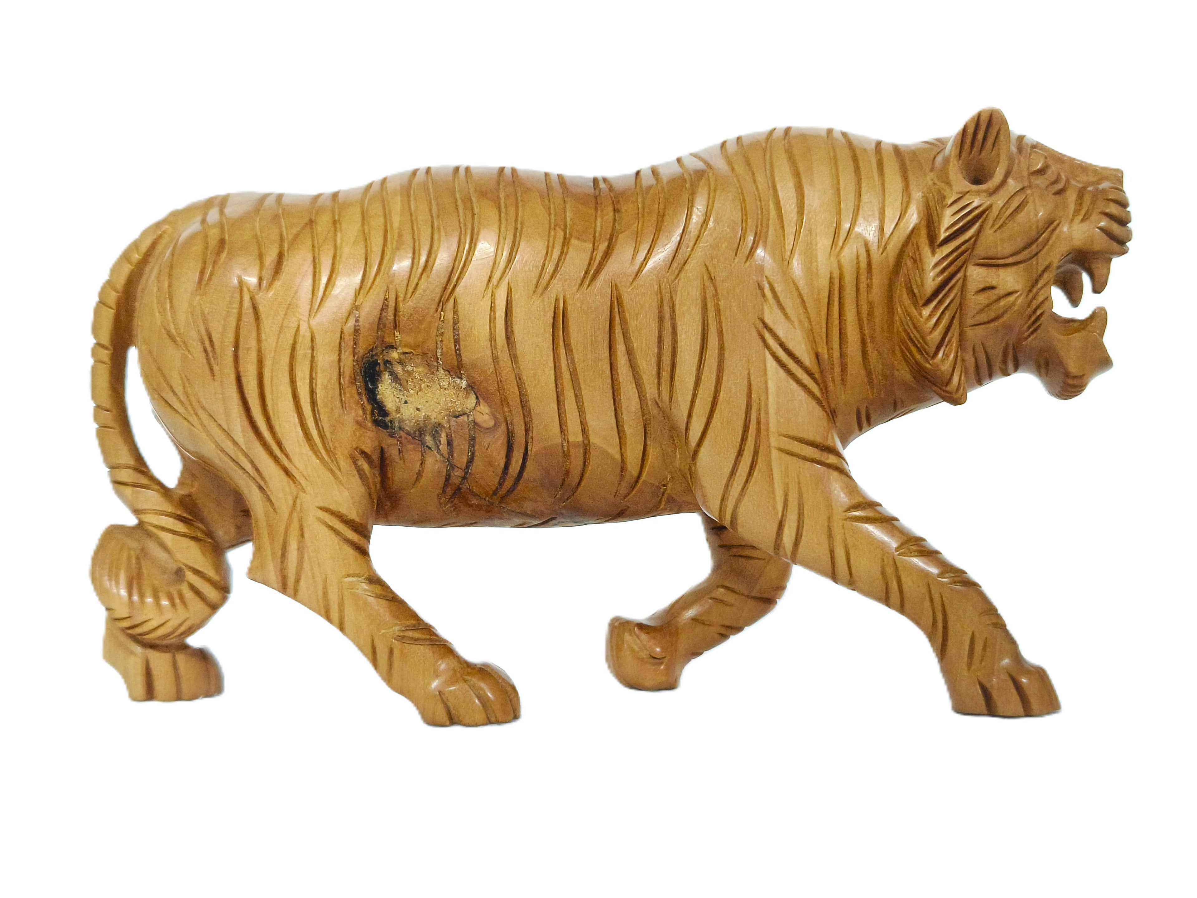Handcrafted Wooden Tiger Figurine – Decorative Wild Animal Sculpture