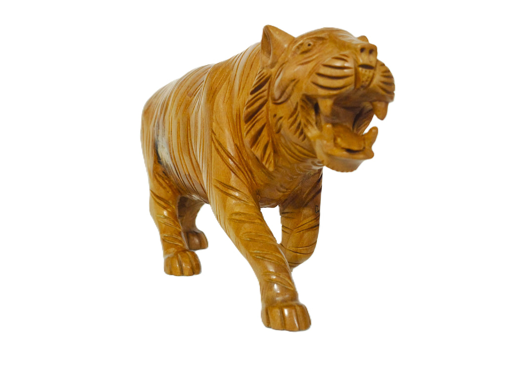 Handcrafted Wooden Tiger Figurine – Decorative Wild Animal Sculpture