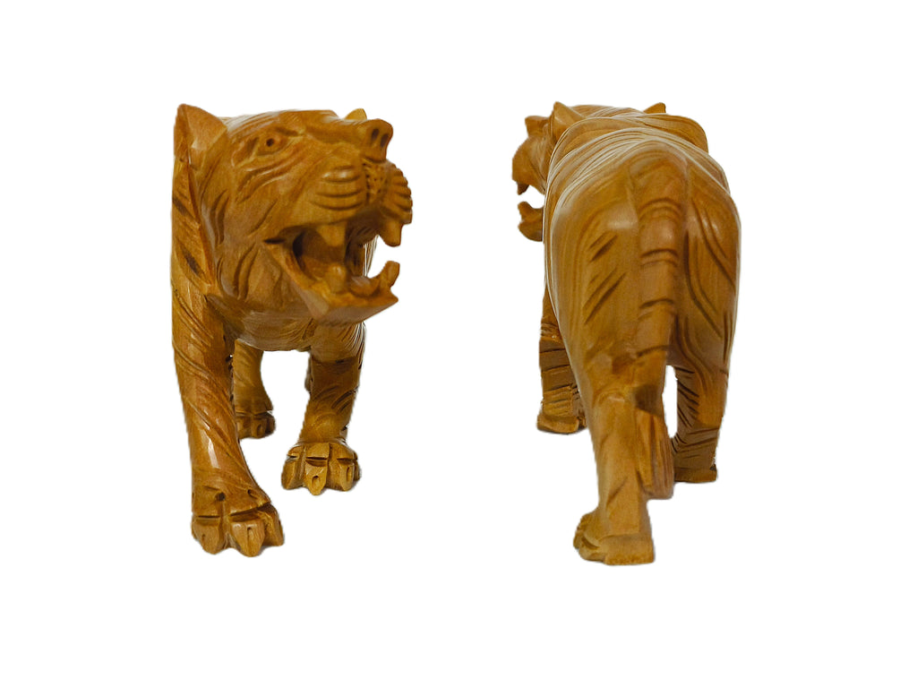 Elegant Wooden Tiger Decor Set – Handmade Carved Wildlife Sculptures